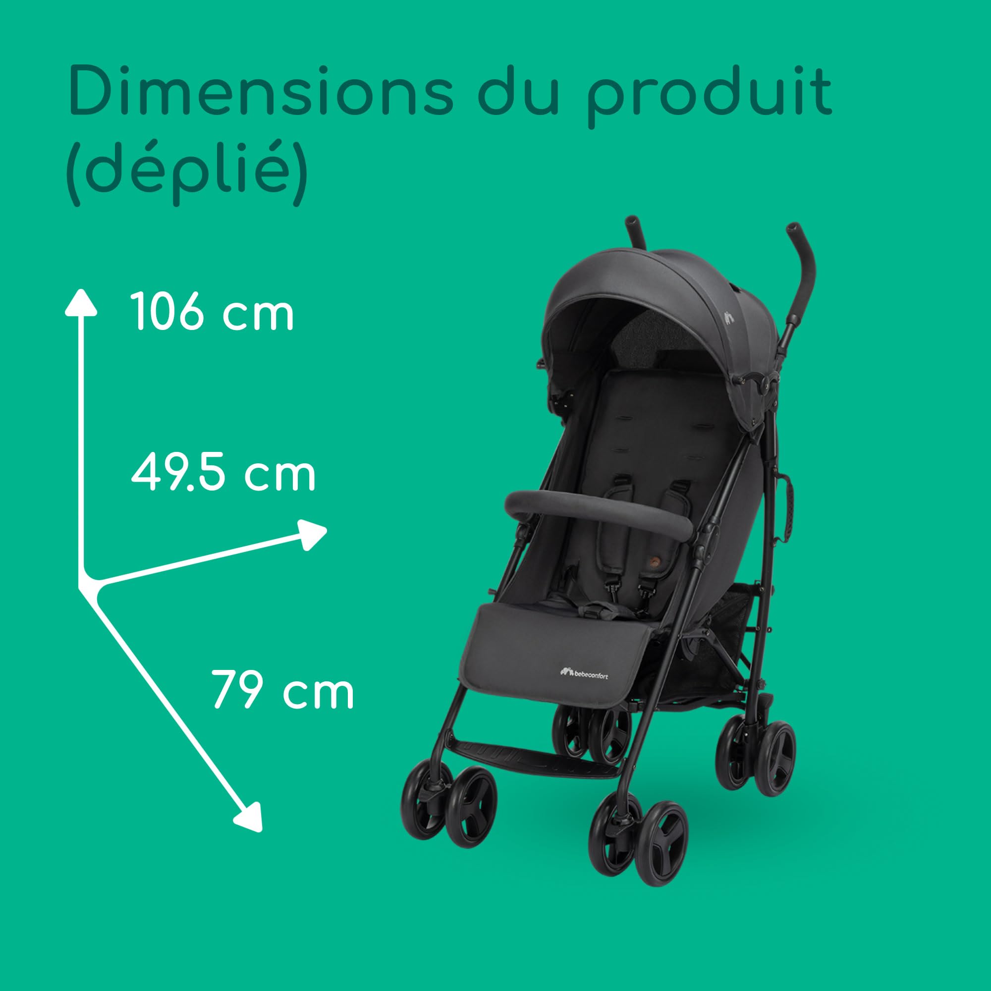 Bebeconfort Dusk, Poussette pour Bébé, 0 - 4a (0 - 22 kg), Poussette de Voyage dès la Naissance, Compacte et Légère (5,6 kg), Tissus Doux et Rembourrés, Pliage Compact, Panier, Mineral Graphite