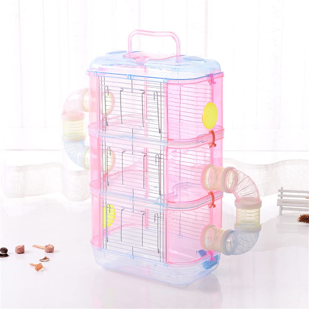 Jaula hámster Jaula transparente de cristal para hámster multicapa, pequeña mascota de lujo, casa de hámster de una sola capa, doble capa, fuera de la jaula de tuberías Hábitat animales pequeños