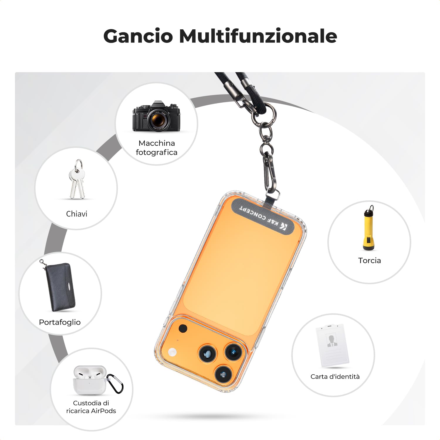 K&F CONCEPT Cinturino Universale Telefono Con Vite da 1/4", Cinturino Regolabile Compatibile Con iPhone/DJI Osmo Pocket 3/Insta360/GoPro/Action Camera, Cordino Per Telefono a Tracolla Per Viaggi