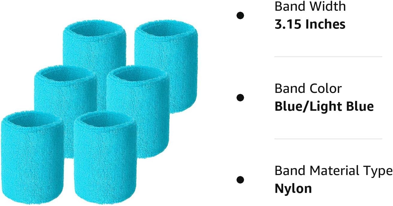 6 Pack Wrist Sweatbands Tennis Wrist Bands Absorbent Sweatbands for Football Basketball Running Athletic Sports and Working Out (Aqua) : Sports & Outdoors