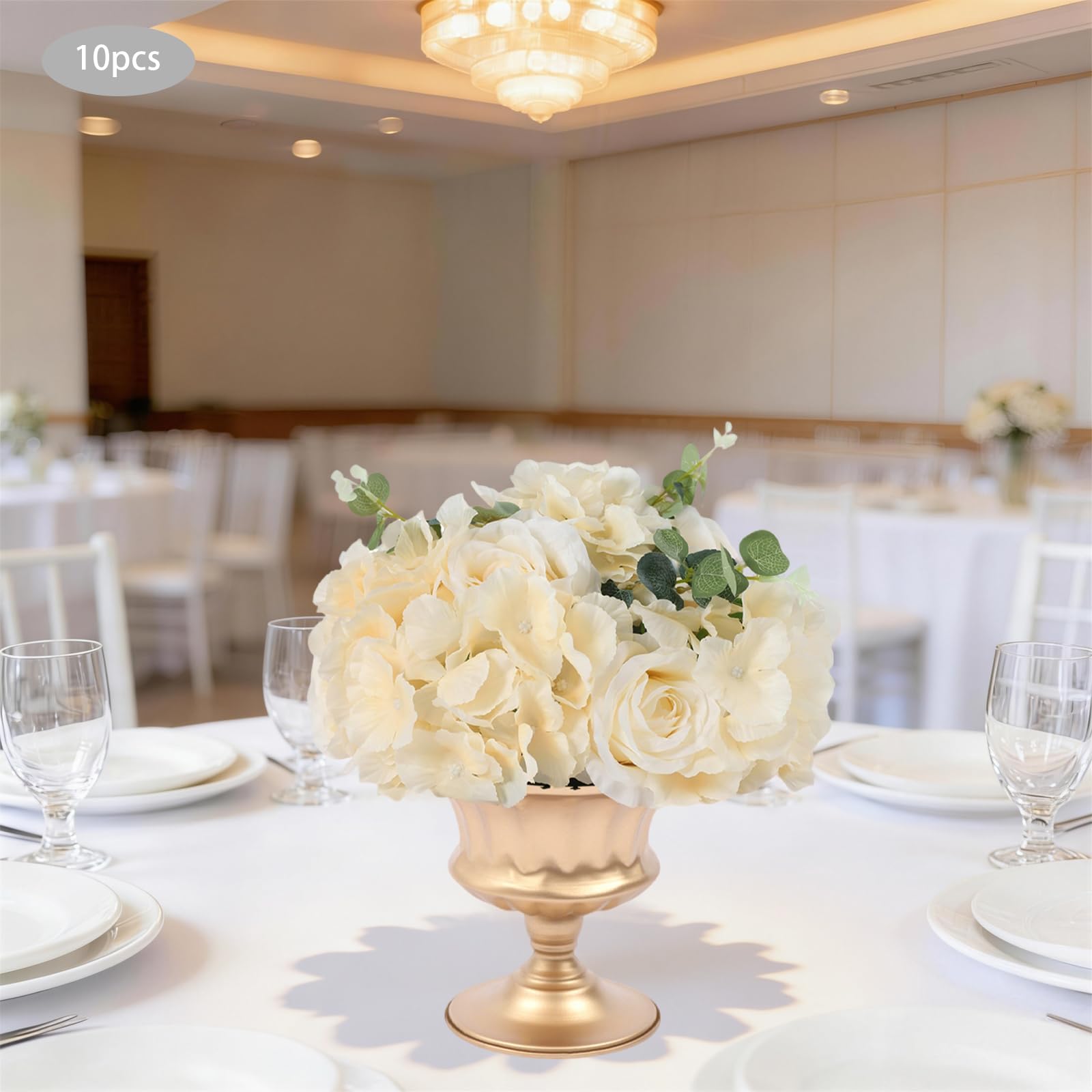 Künstliche Rosen Blumenkugeln 10 Stück 40cm Champagner, Hochzeit | Stoff & Kunststoff, 40x20cm, Basis 20cm, für Tisch & Wand, pflegeleicht, wiederverwendbar, Hochzeitsdeko, Partydeko, Geschenk