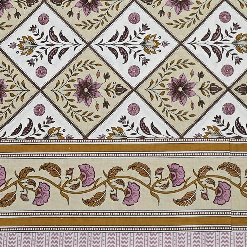 Image of 100% Cotton Single Bedsheet with 1 Pillow Cover | 240 TC Pure Cotton Flat Bed Sheet | Traditional Jaipuri Printed Bedding Set | Soft & Breathable | 60 x 90 Inch (Rangmahal Single 55)