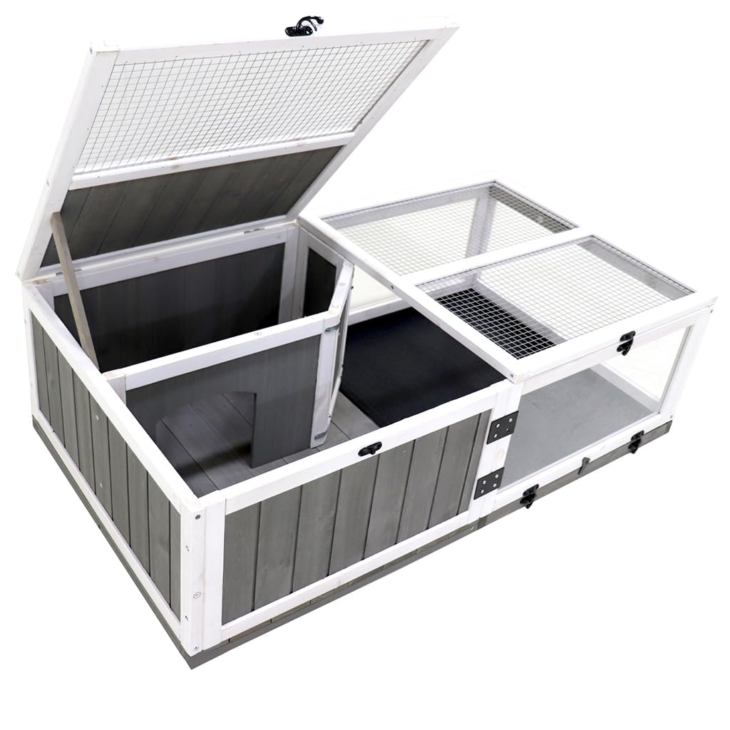 43" Large Tortoise House Habitat Wooden Tortoise Habitat Cage with Removable Waterproof Tray Indoor/Outdoor Reptile Terrarium Small Reptiles Feeding Box fot Snakes, Lizards, Turtle, Chameleons