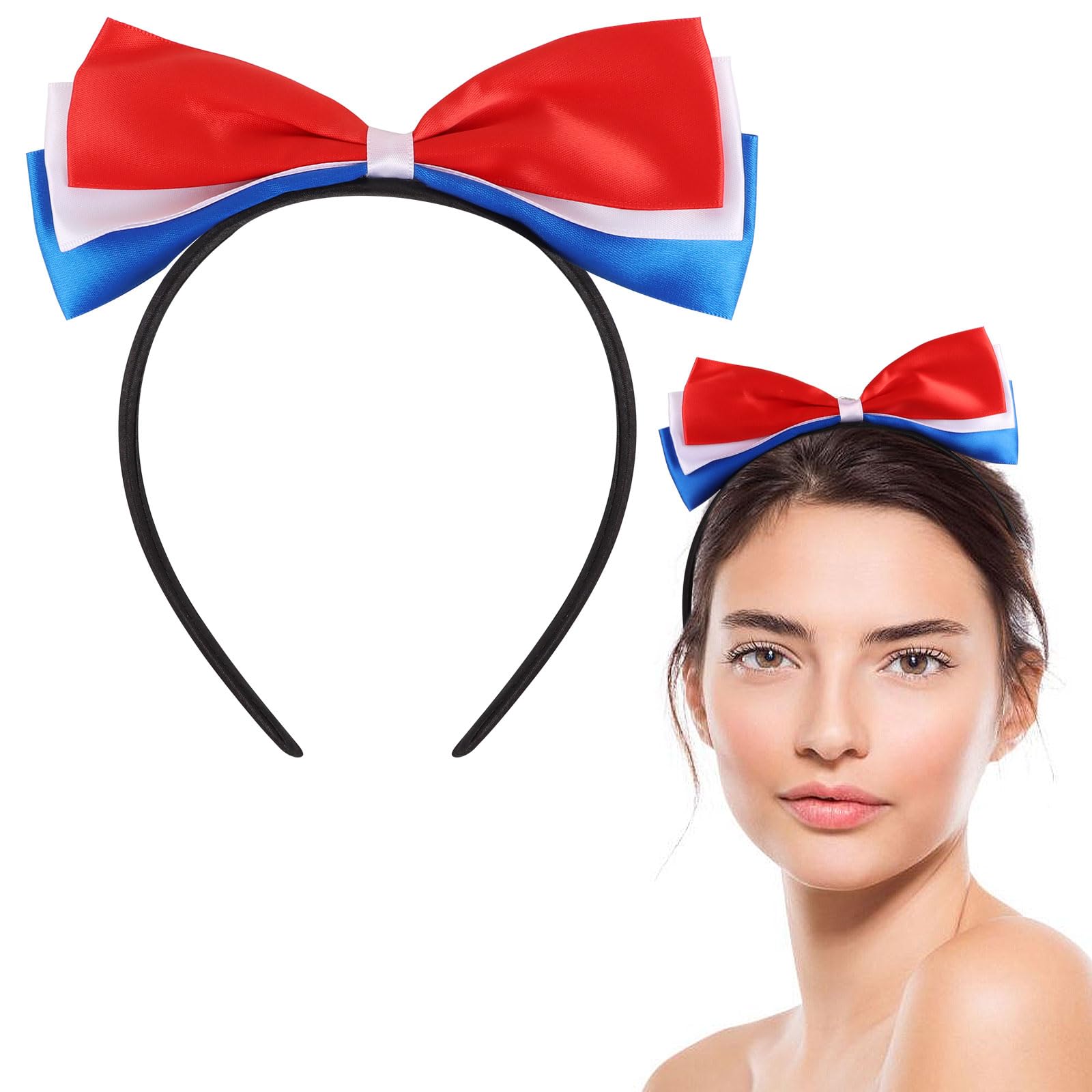 Fascia con fiocco tricolore francese, cerchietto blu bianco rosso sostenitore Francia, accessorio per costume da donna per festa nazionale 14 luglio carnevale fan sportivo