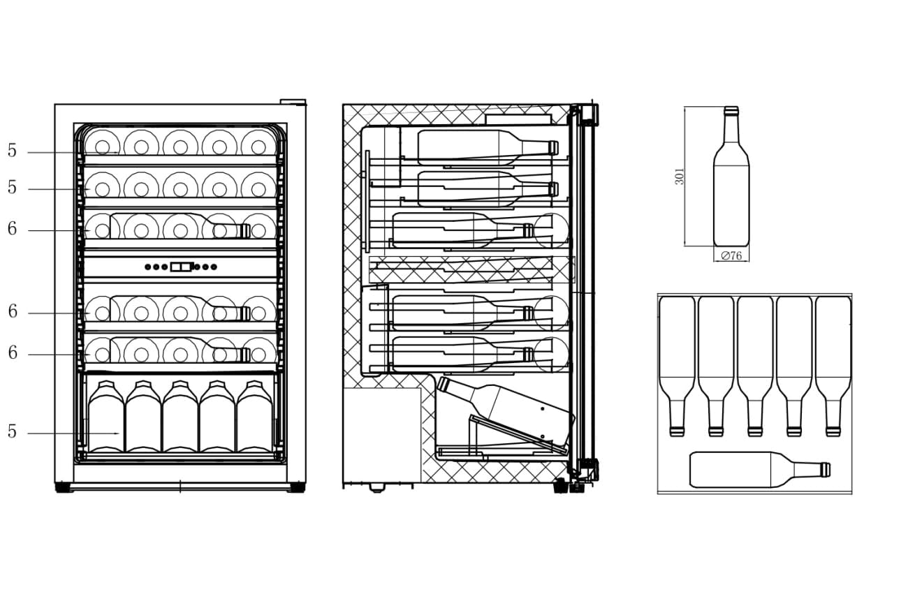 CAVIN Freistehender Weinkühlschrank, Polar Collection 51 schwarz, 37 Flaschen, zwei Temperaturzonen 4-22°C, Holzregalböden, Kompressor,Glastür mit UV-Schutz, leise
