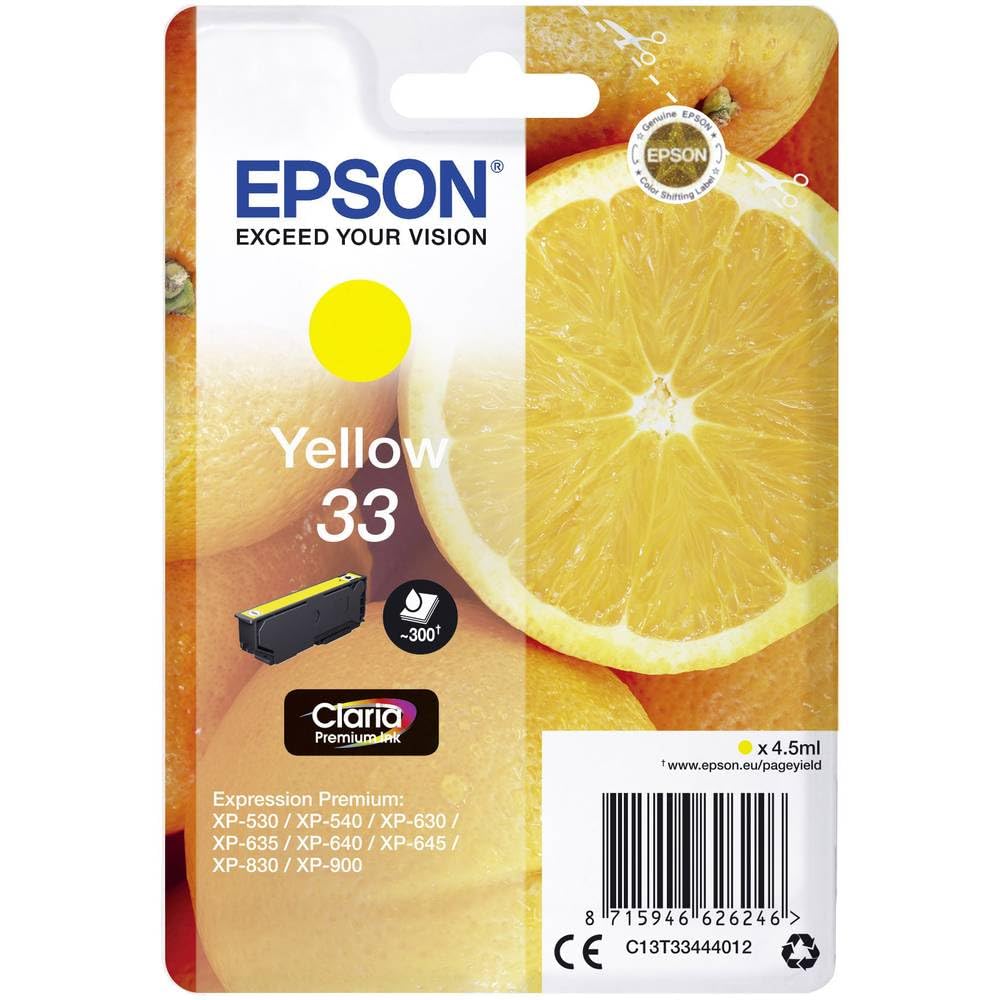 Epson Original Orangen Claria 33-Einzel-Tintenpatrone – Patrone Yellow – 1 x 4,5 ml – Original Epson Tintenpatronen für optimale Druckergebnisse