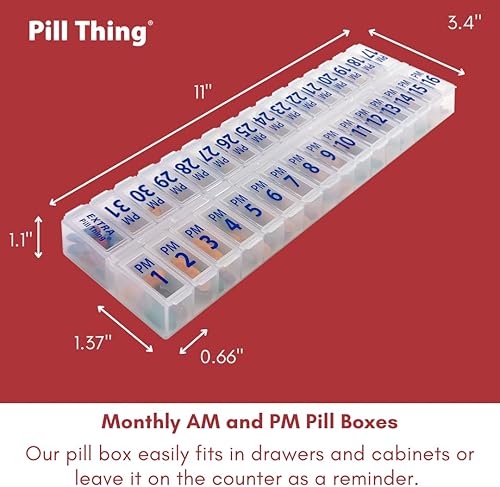 Miniatura 5 de Juego de planificador mensual de pastilleros dos veces al día, organizador de medicamentos AM y PM durante 31 días. El juego contiene 2