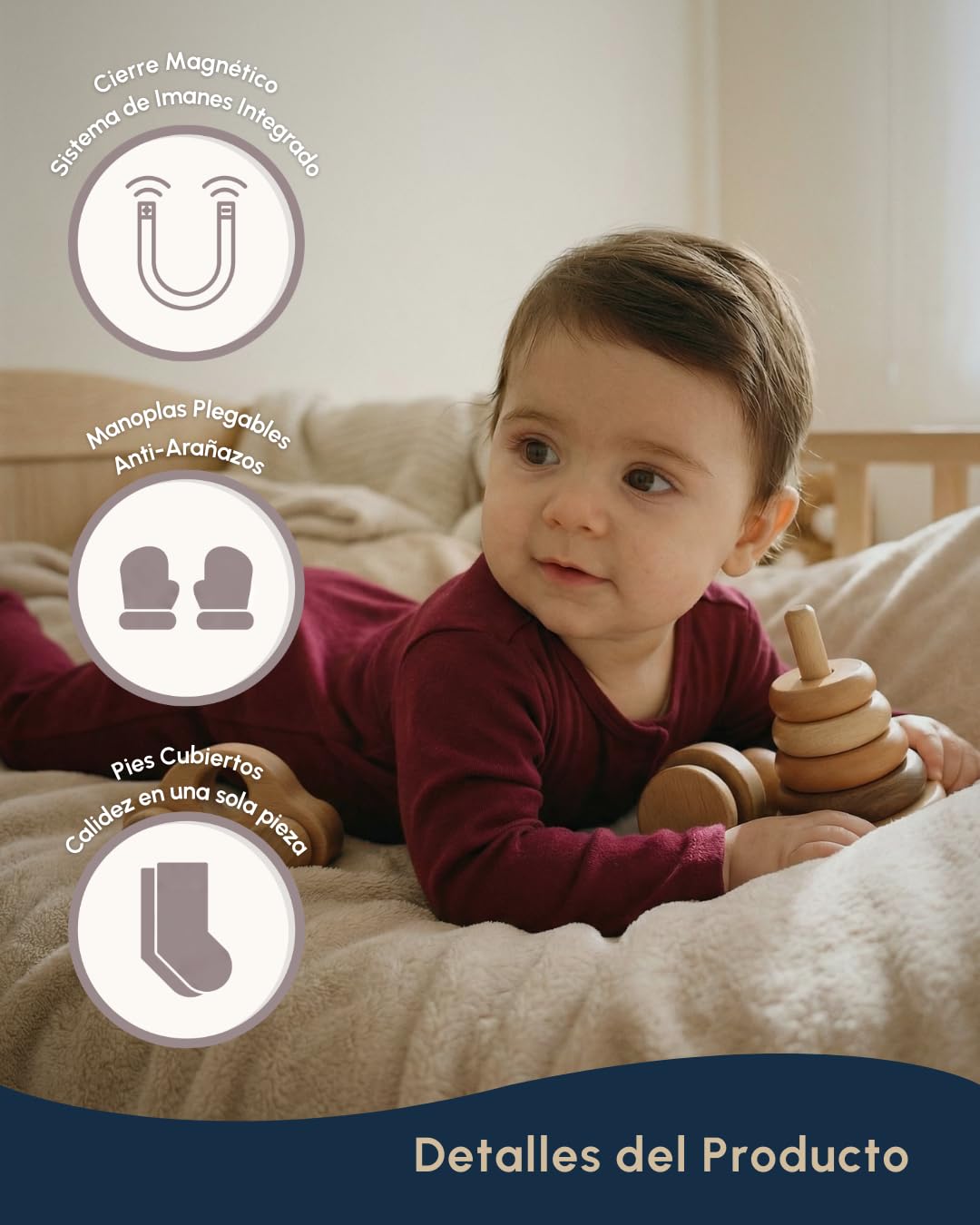 LuaCoco Pijama Magnético Bebé 100% Algodón Orgánico Premium | Olvidate de Cremalleras y Botoneras Incomodas | Manoplas Plegables y Pies Cubiertos | Cambios de Pañal Rápidos | Unisex 0-12 Meses — view 4