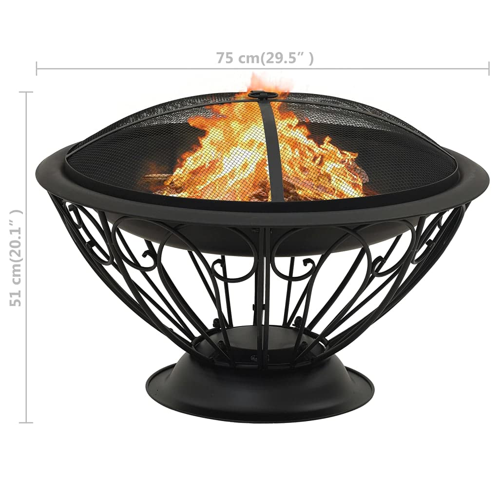 vidaXL Brasero con Atizador Jardín Patio Terraza Balcón Exterior Cuenco Chimenea Fogata Hornillo Calentador Calefactor Acero XXL 75 cm