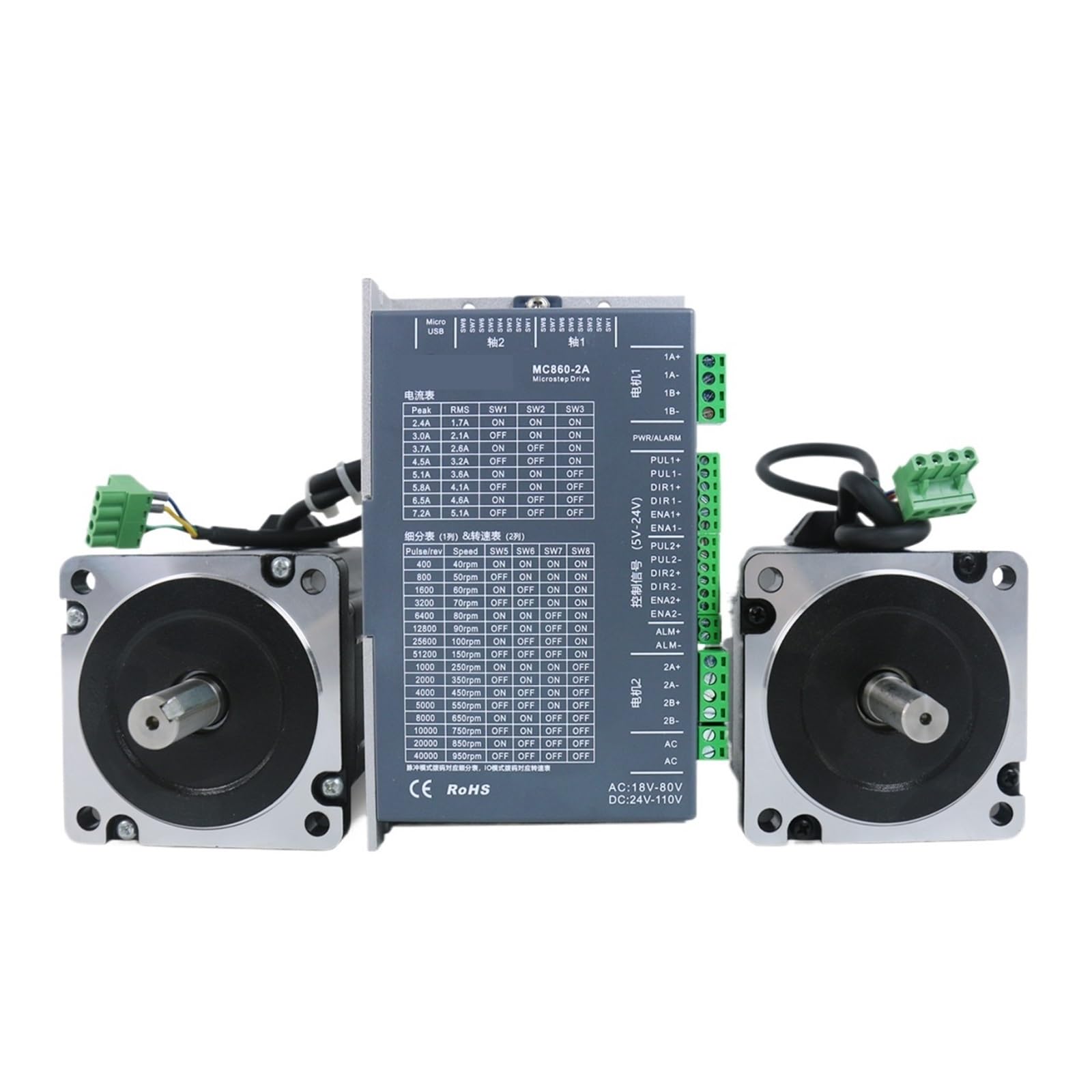 EKFBQBGW DC30V～110V/AC24V～80V 3/5/6A 3.3/4.5/6.9/8.5/10/12N.m 2 Phase Nema34 2-Axis Stepper electronic starter 2-Axis Open Loop Stepper electronic starter Drivers(Nema34 10Nm 12.7mm)