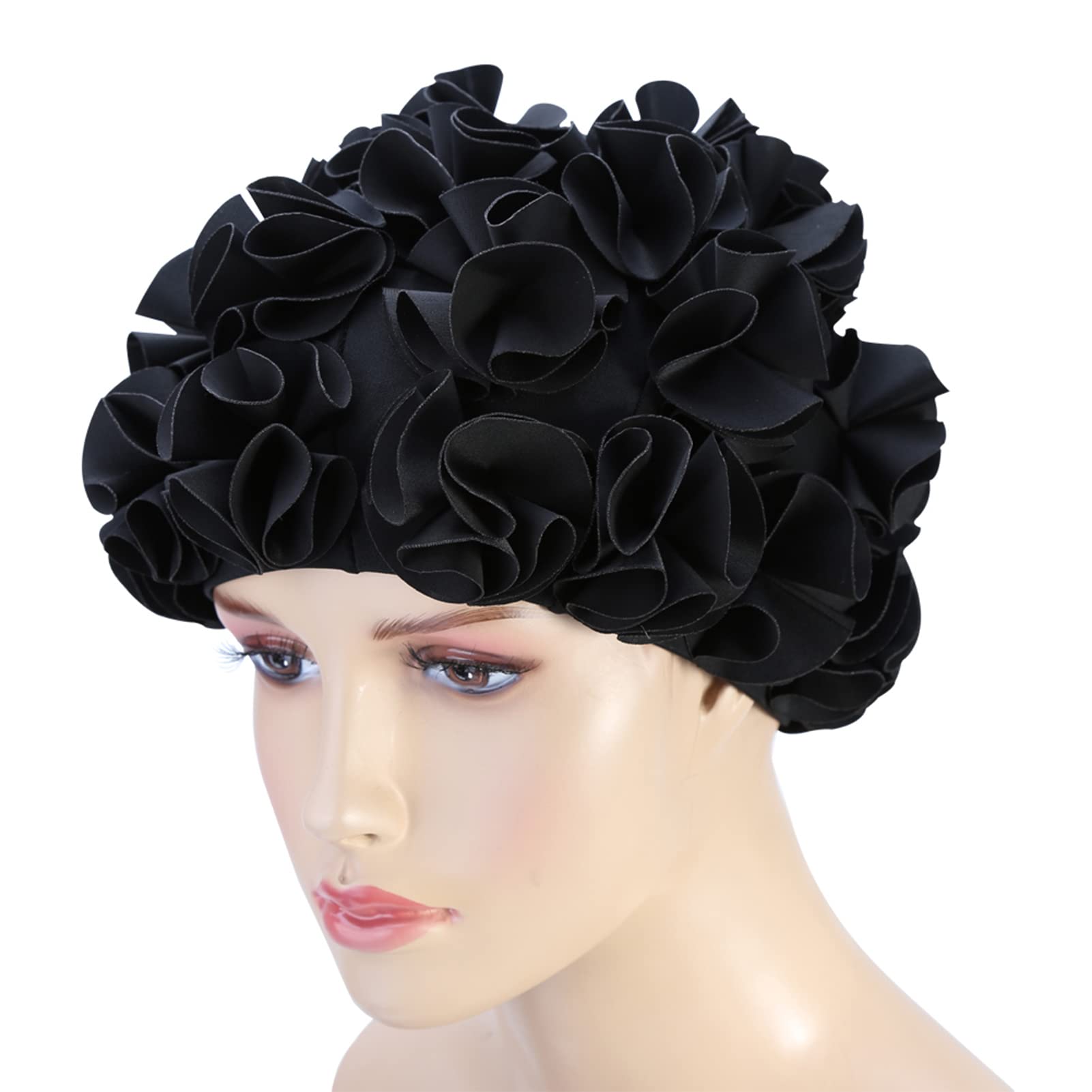 Bonnet de bain à motif floral rétro élastique pour cheveux longs et courts pour femme