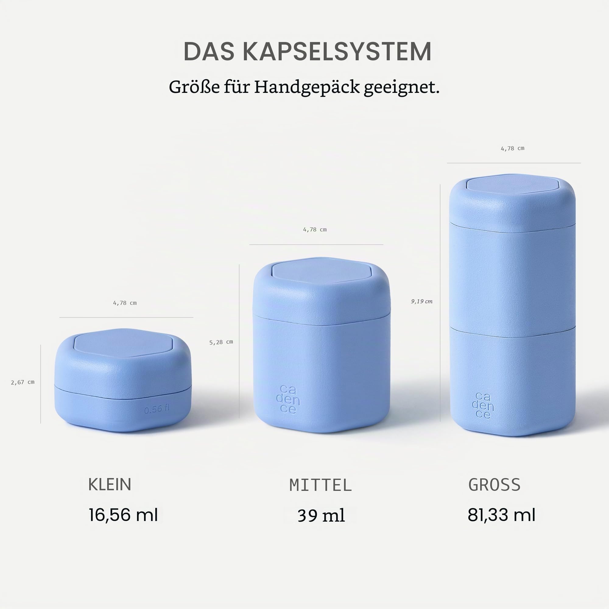 Cadence Reisebehälter - Hautpflege-Set - Magnetische Reisekapseln - Gesichtsreiniger, Feuchtigkeitscreme, Sonnencreme - 3 kleine Kapseln (0,5 Unzen) mit Reinigungsmittel,