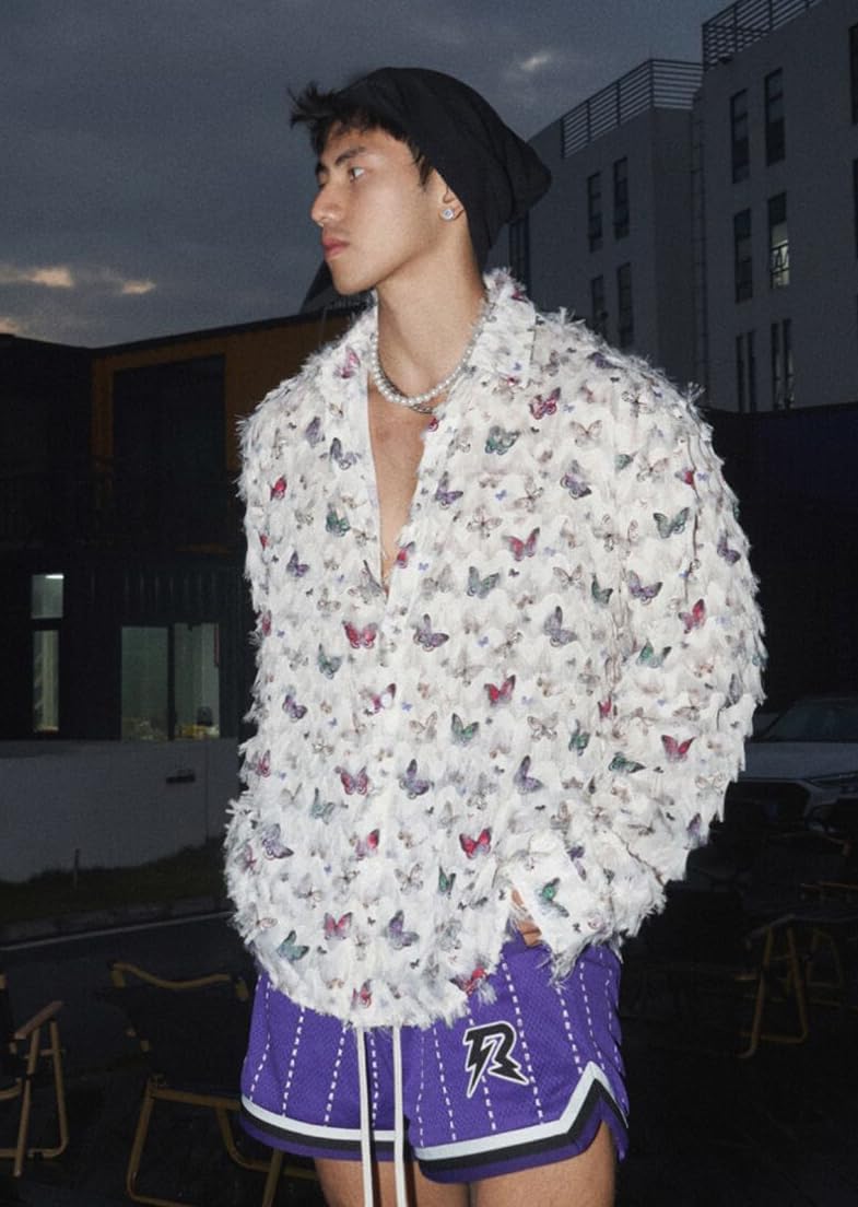 Mens See Through Lace Long Sleeve Mesh Floral Shirt Casual Button Down Shirts