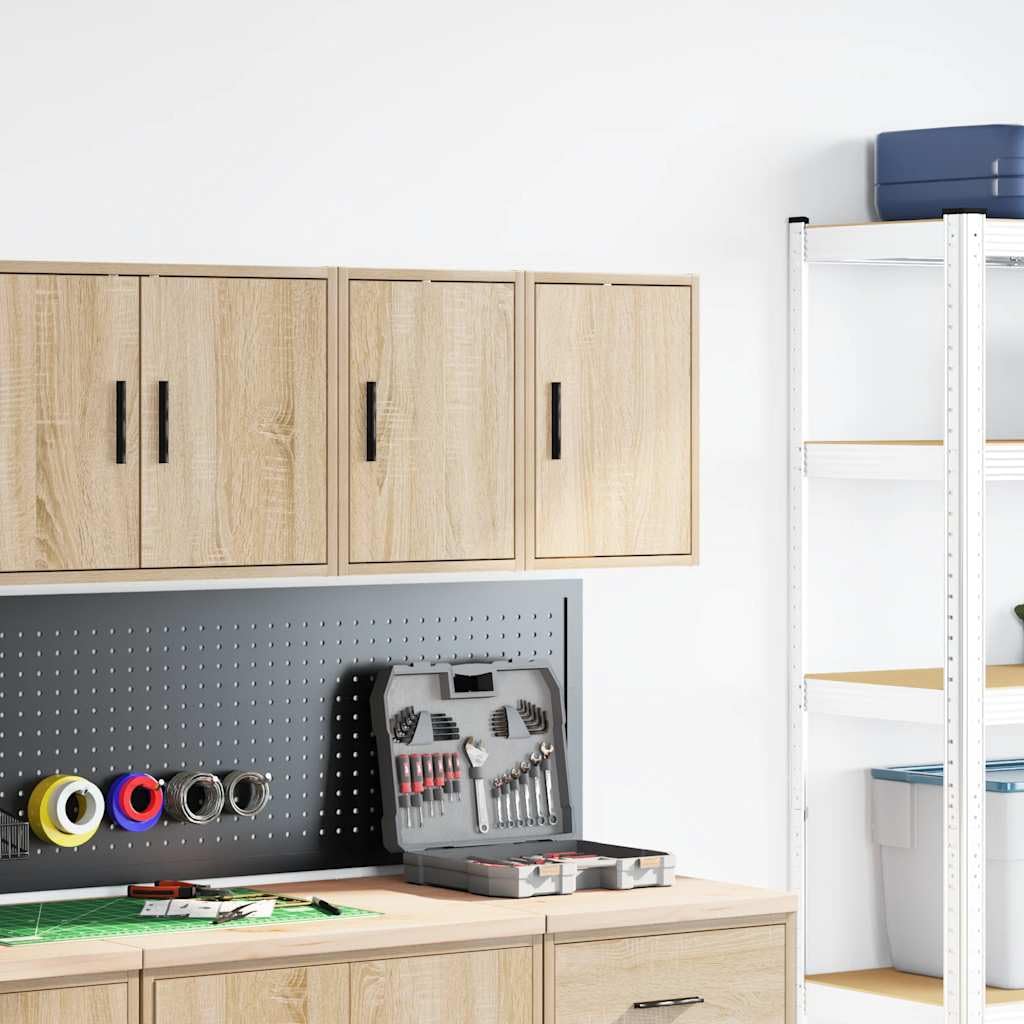 2er Set Garagen-Wandschränke in Sonoma-Eiche, Hängeschrank für Werkzeug & Zubehör, Werkstattschrank aus Holzwerkstoff, 30x30x41 cm, Wandmontage für Werkstatt, Keller & Büro