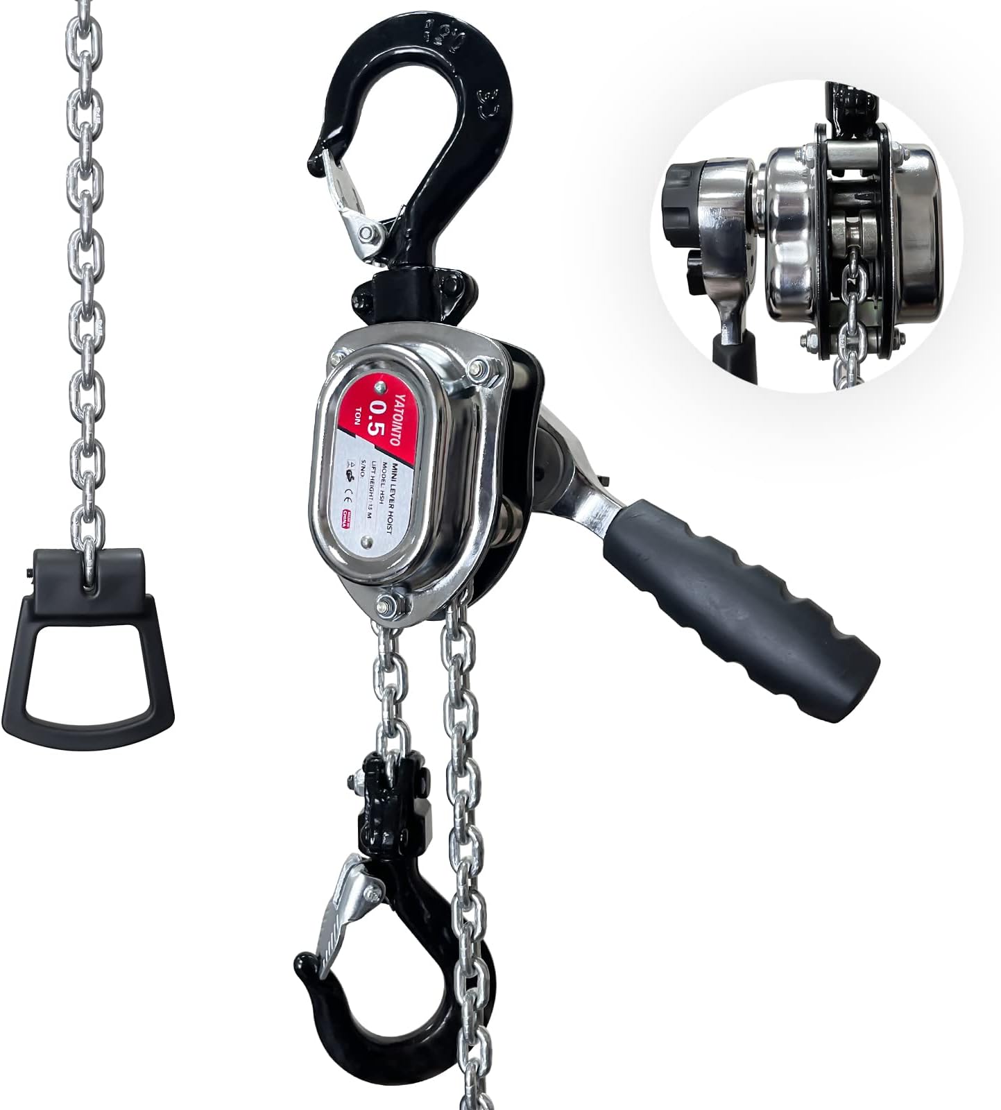 1/2 Ton 1100lbs Chrome Mini Lever Block, 1.5M 5Ft Come Along Manual Chain Hoist, Steel G80 Puller Hoist, with Hook for Building