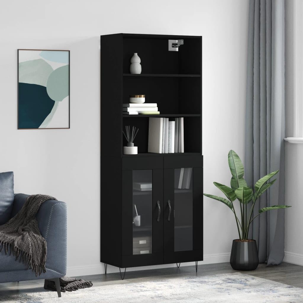 Möbel Wohnaccessoire Highboard Schwarz 69,5x34x180cm Engineered Wood-Furniture
