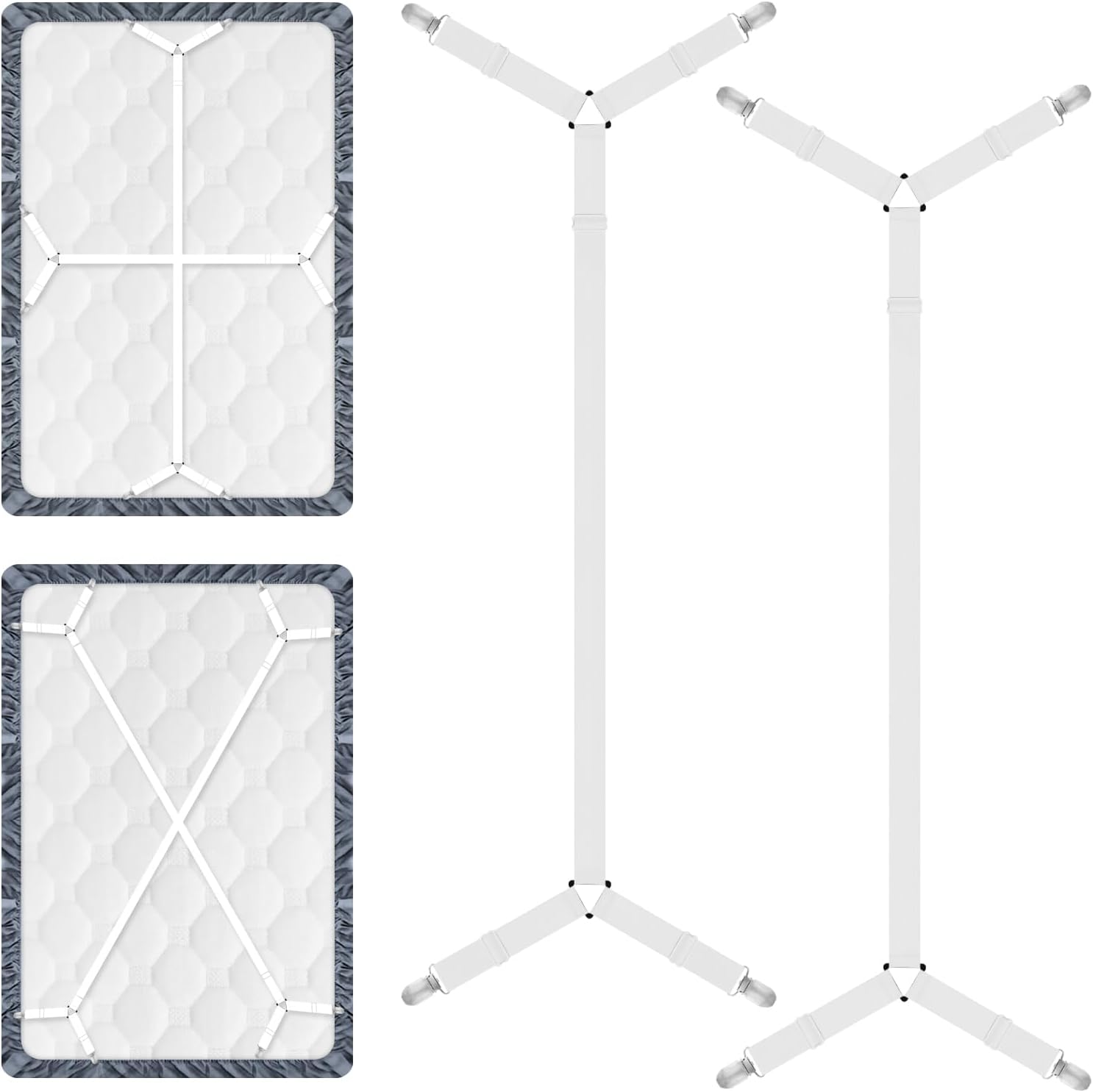 Xunesip Bed Sheet Straps, 2Pcs Elastic Adjustable Bed Sheet Holder Straps, Fitted