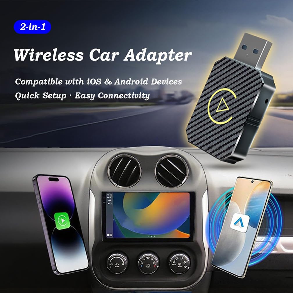 CarPlay Adaptador, para Jeep Wrangler 2018-2024 2-EN-1 Convertir Cable Inalámbrico CarPlay, Plug & Play Estable Rápido Wireless Adapter,B-Gold