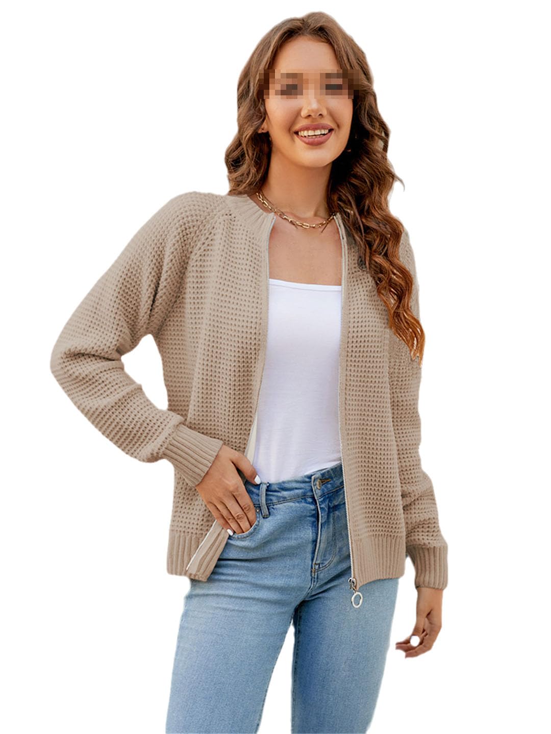 Vogrtcc Cardigan da Donna Maglione O-Collo Cerniera Giacca Casual Cardigan Larghi Maglieria