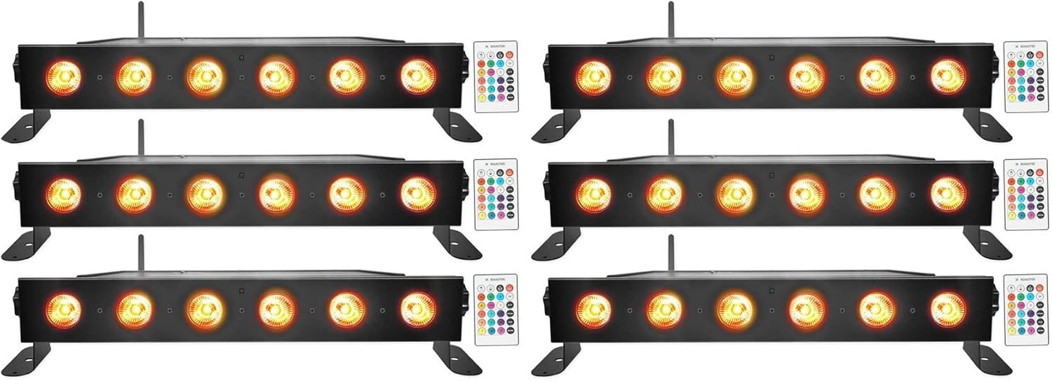 Rockville Best Strip 60 36-Watt RGBWA+UV Battery Powered Strip Wash Light Bar, Wireless DMX 512 Receiver, IRC Remote Control Included, for Stage Uplighting, DJs, Events, 6-piece