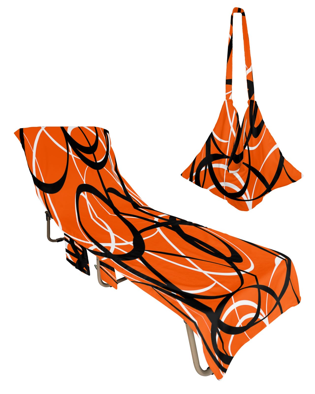 Modern Orange, Beach Lounge Chair Towel Cover, Soft Chaise Lounge Towel with Side Pockets Patio Pool Chairs Cover for Beach/Pool Sunbathing 29x85 Black White Abstract Minimalist Geometric