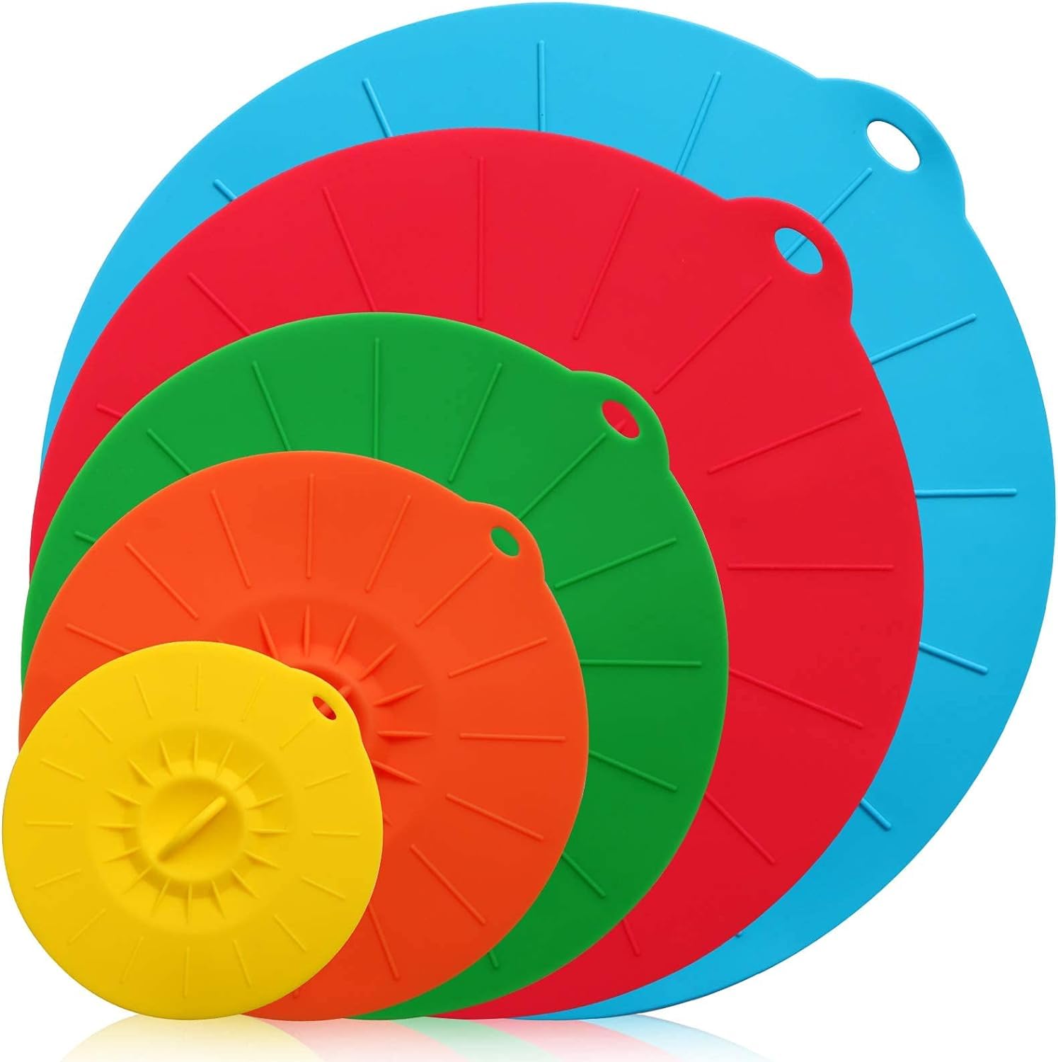 Silicone Suction Lids, 5 Sizes Colorful Food Cover, Reusable Suction Seal Heat Resistant Microwave Lids for Cups, Bowls, Plate, Pots, Pans, skillets, Stove Top, Oven, Fridge, BPA Free