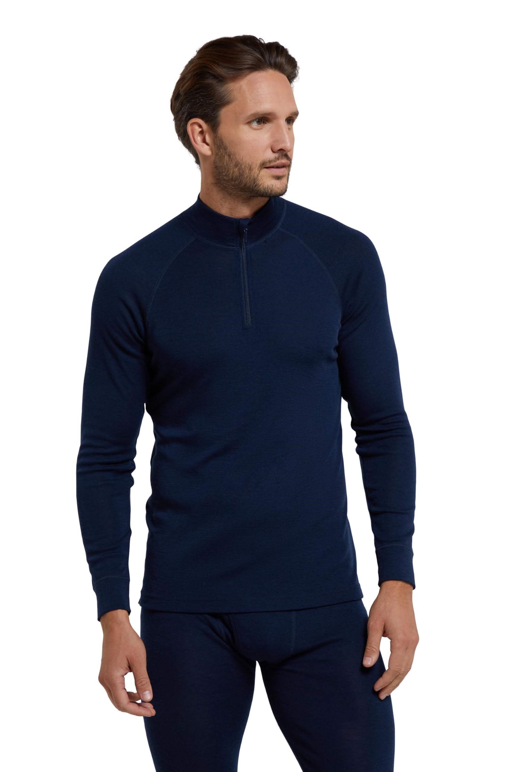 Mountain Warehouse Merino Mens Long Sleeved Thermal Baselayer Top - Lightweight, Breathable & Quick Wicking Jumper with Half Zip - for Walking & Hiking Navy S