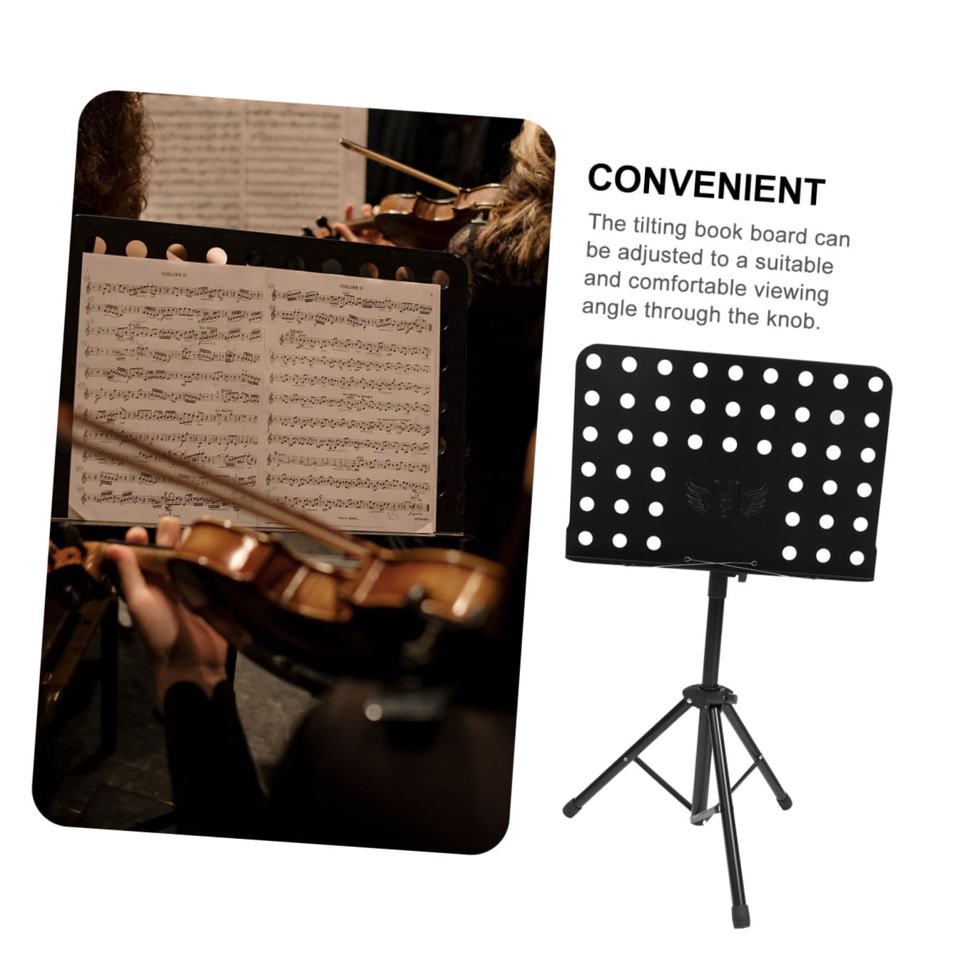 Kisangel Tragbarer Faltbarer Notenständer aus Höhenverstellbar mit Neigbarer Ablage für Musikperformance Orchester Gitarre und Vielseitige Nutzung Leicht zu Transportieren Schwarz