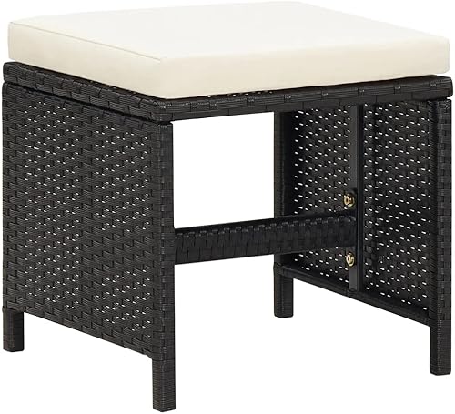 Miniatura 3 de Taburetes de patio 4 piezas con cojines de ratán de polietileno negro sillas de patio Sillas para Comedor para playa, picnic, terraza, estudio