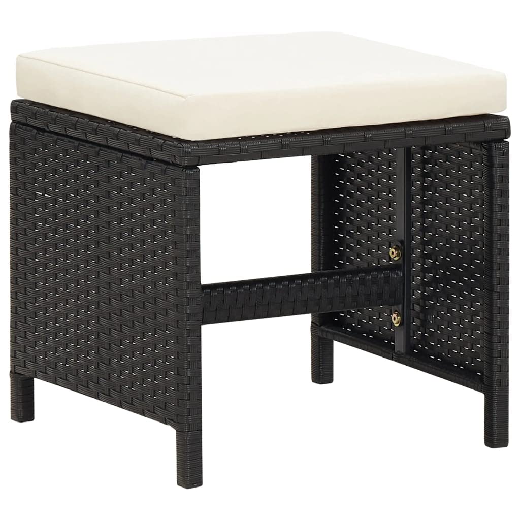 vidaXL 4X Tabourets de Jardin avec Coussins Repose-Pieds de Patio Tabourets de Terrasse Repose-Pieds d'Extérieur Résine Tressée Noir