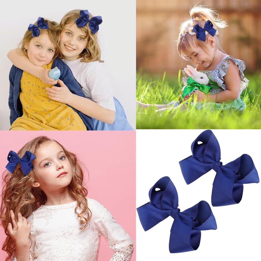 4Pcs Navy Blue Hair Bows, Spiral Ribbon Bow Hair Clips,Long Ponytail Barrette, Light Fine Hairbows Accessories for Toddler Teens Girls - Image 3