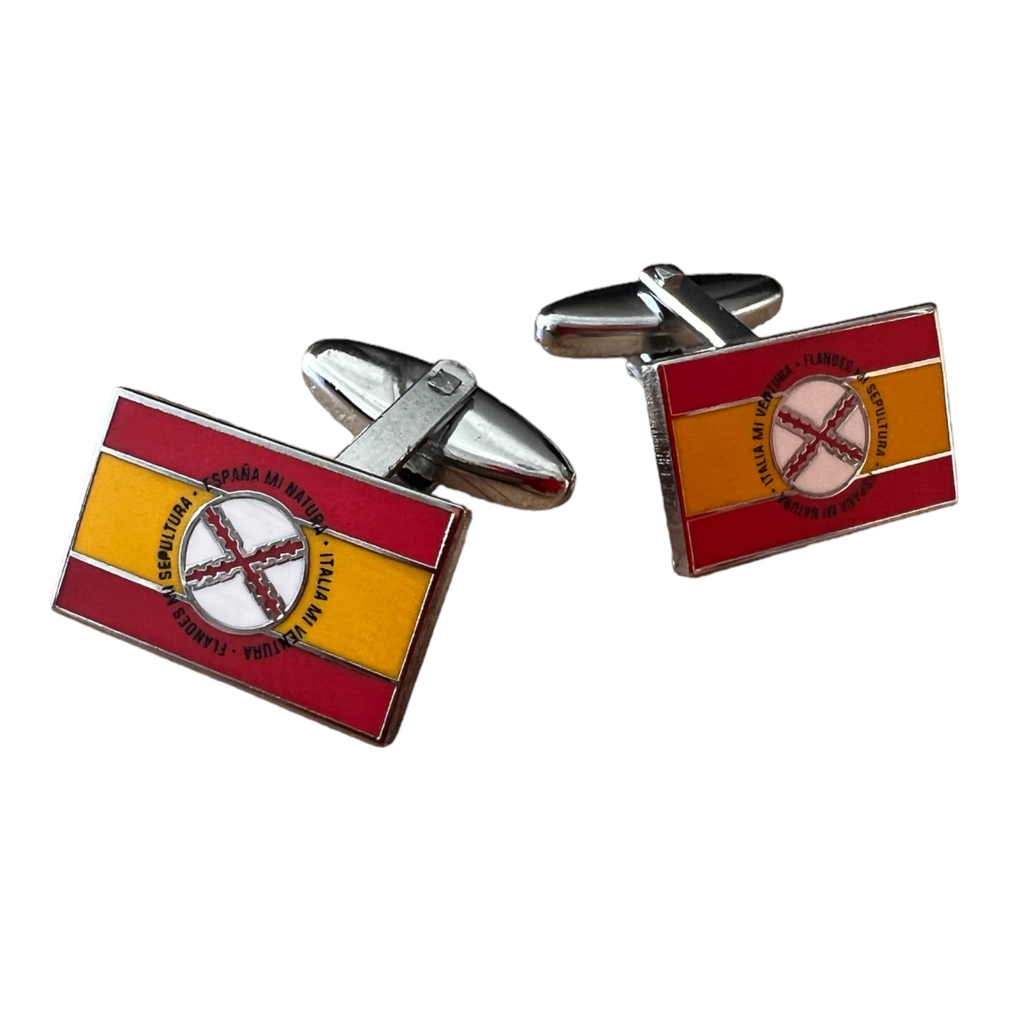 Gemelolandia Gemelolandia | Gemelos de Camisa Bandera España Lema Tercios de Flandes 18x11mm Gemelos Originales Para Camisas | Para Hombres y Niños | Regalos Para Bodas, Comuniones, Bautizos y Otros Eventos