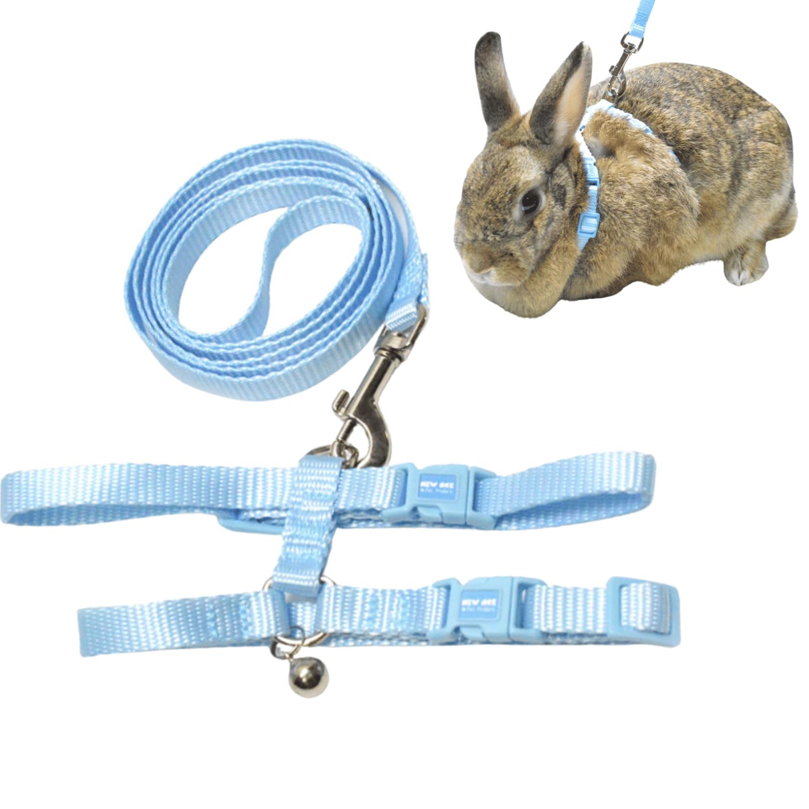 Rabbit Bunny Harness with Leash Adjustable Soft Nylon Harness Rabbit Vest Harness Lead Leash Pink Blue Lead Leash All Season for Small Animals (Blue,S