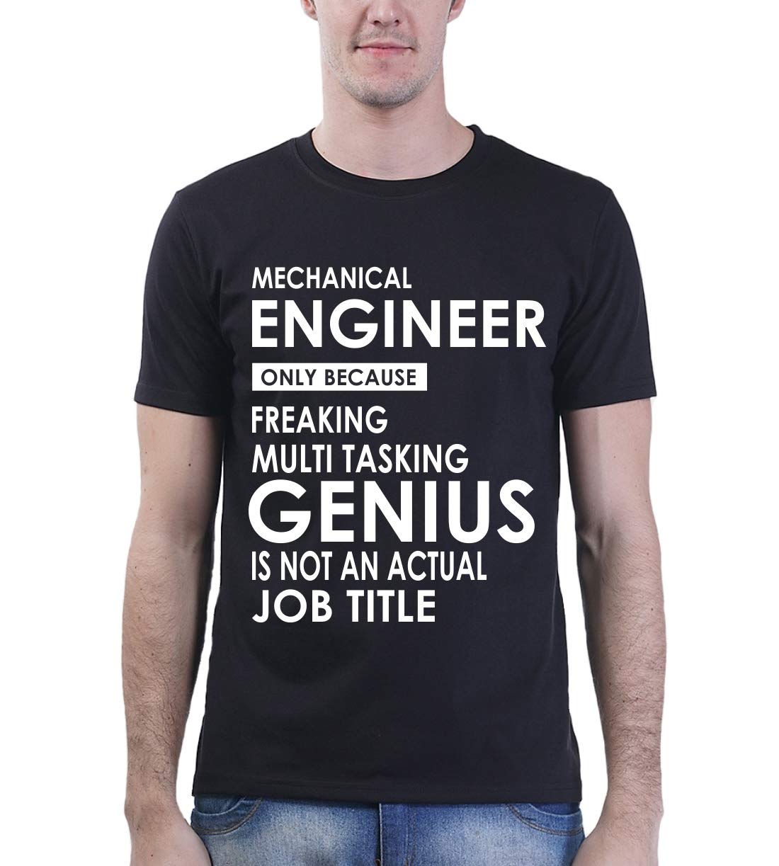 FIRSTROWMen's Half Sleeve Round Neck Cotton Printed Mechanical Engineer T-Shirt