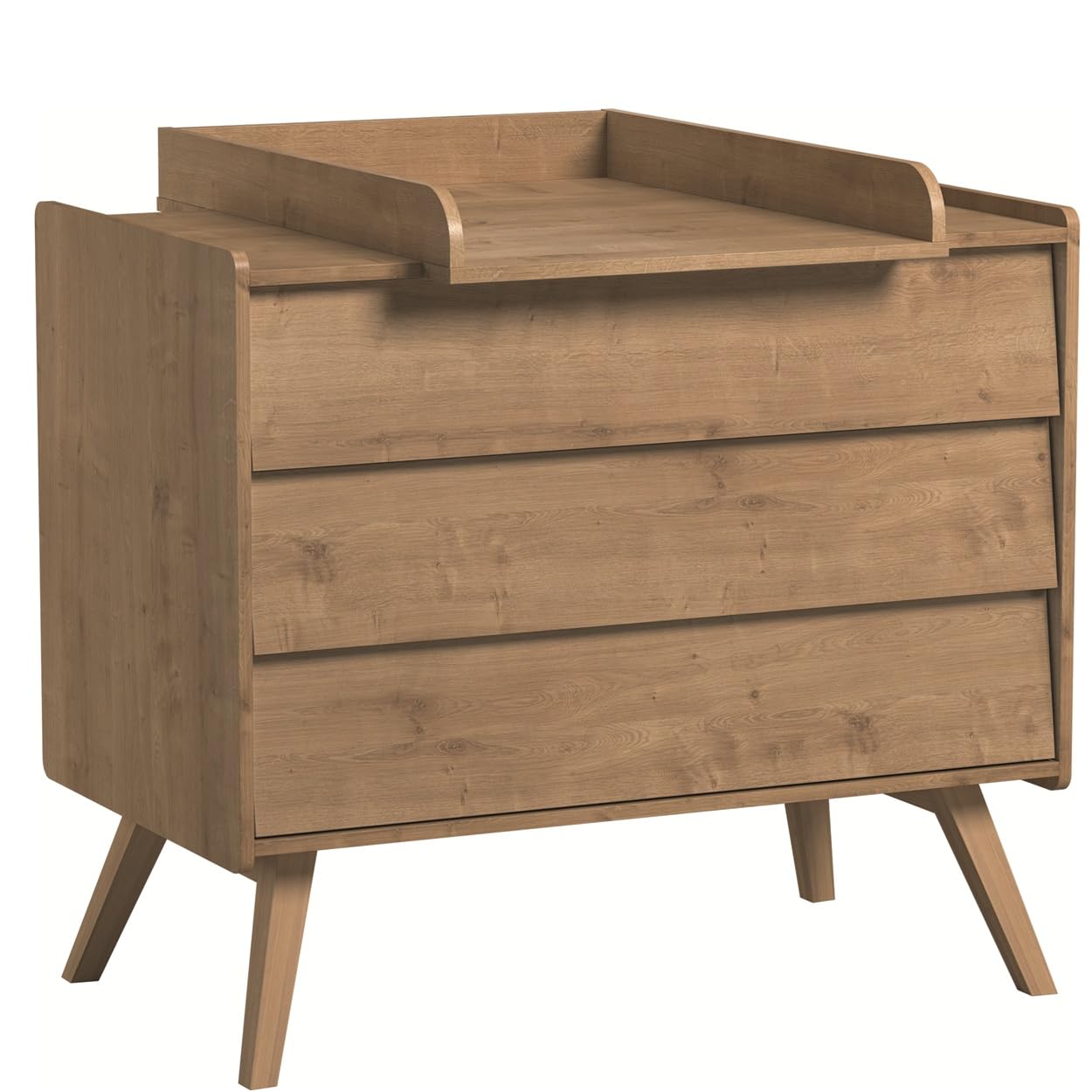 QMM Babyzimmer Kinderzimmer Vienna komplett Set B Kleiderschrank 3-türig Kommode Wickelaufsatz Bett (Eiche)