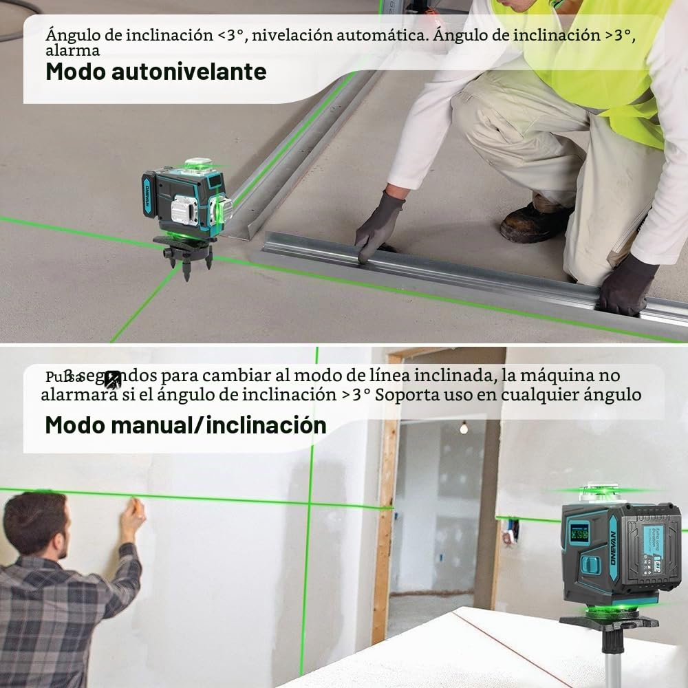 ONEVAN Nivel Láser con Trípode,4D x 360° Nivel Laser Autonivelante | App/30 m mando, 1m trípode ajustable, autonomía de 6-8 horas con dos baterías, pantalla LED,para Colocación/Azulejos/Reformas