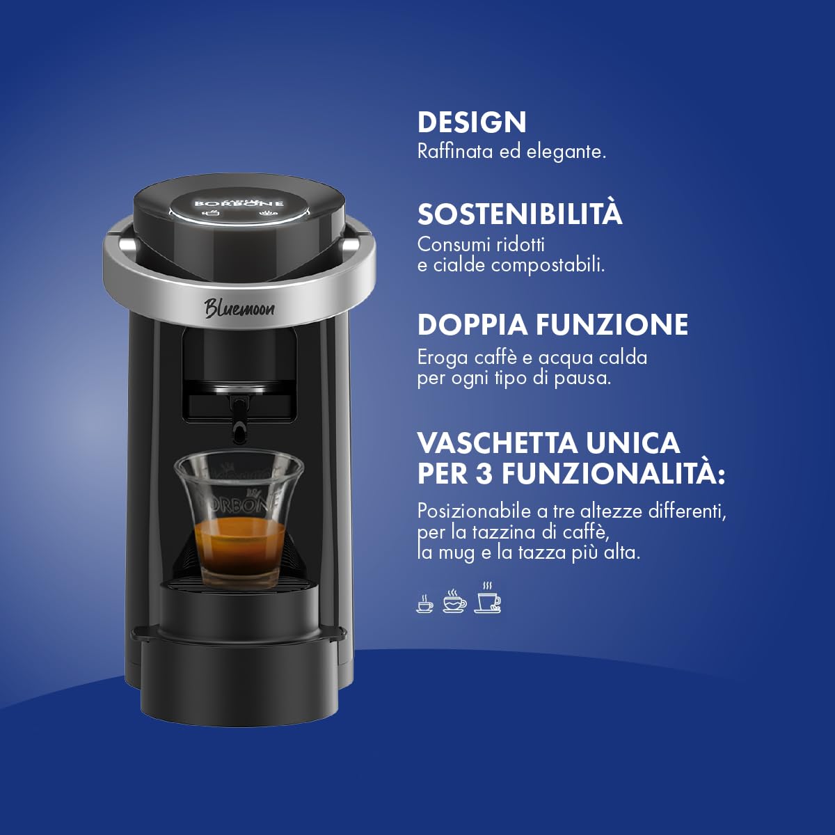 CAFFÈ BORBONE Bluemoon Macchina da Caffè a Cialde (Nero, Macchina)