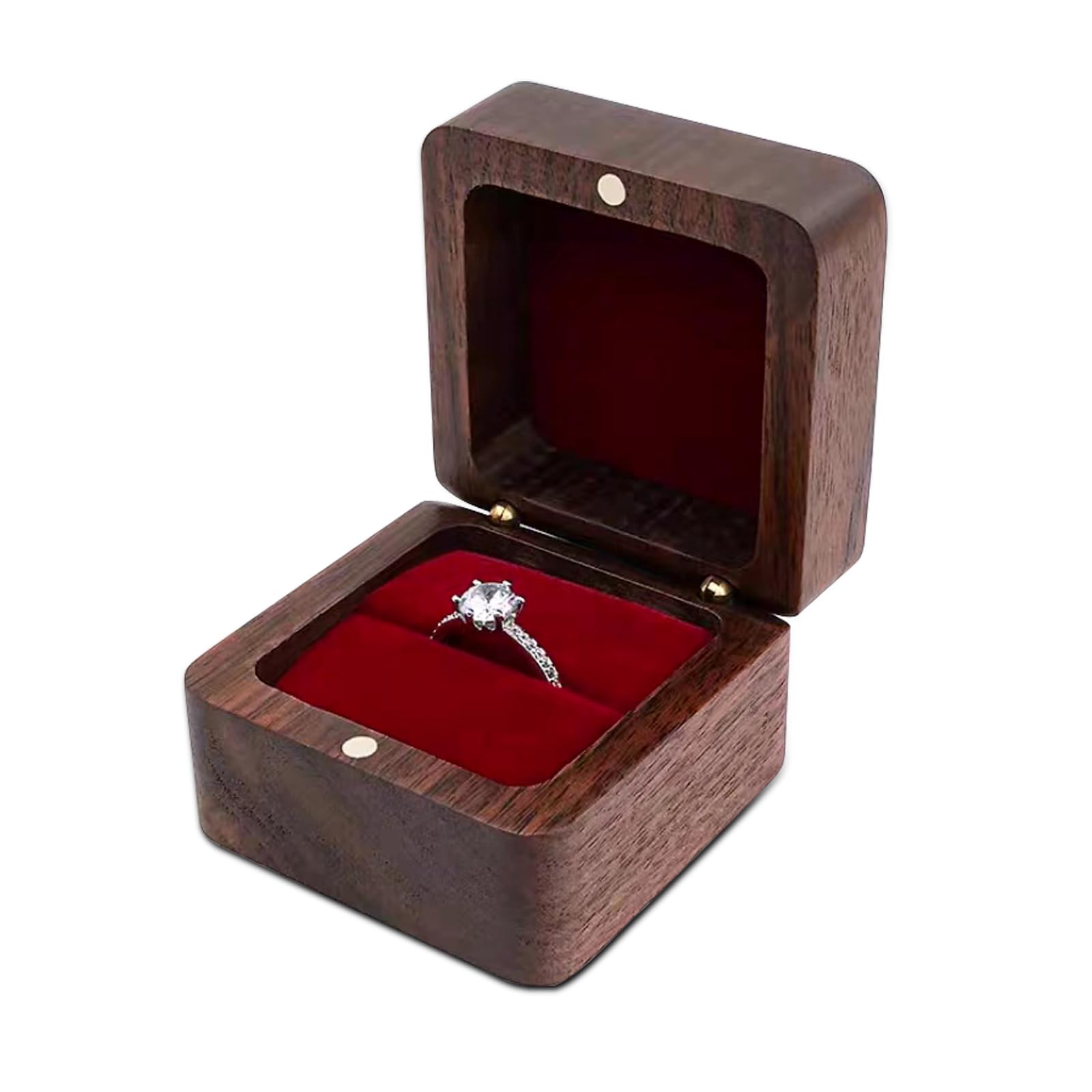 WisePoint WisePoint Caja Anillo de Madera, Caja Anillo Compromiso Mini de Sola Ranura, Joyero Pequeño Cuadrada de Anillo, Elegante y Retro Organizador Anillos de Boda (Rojo)