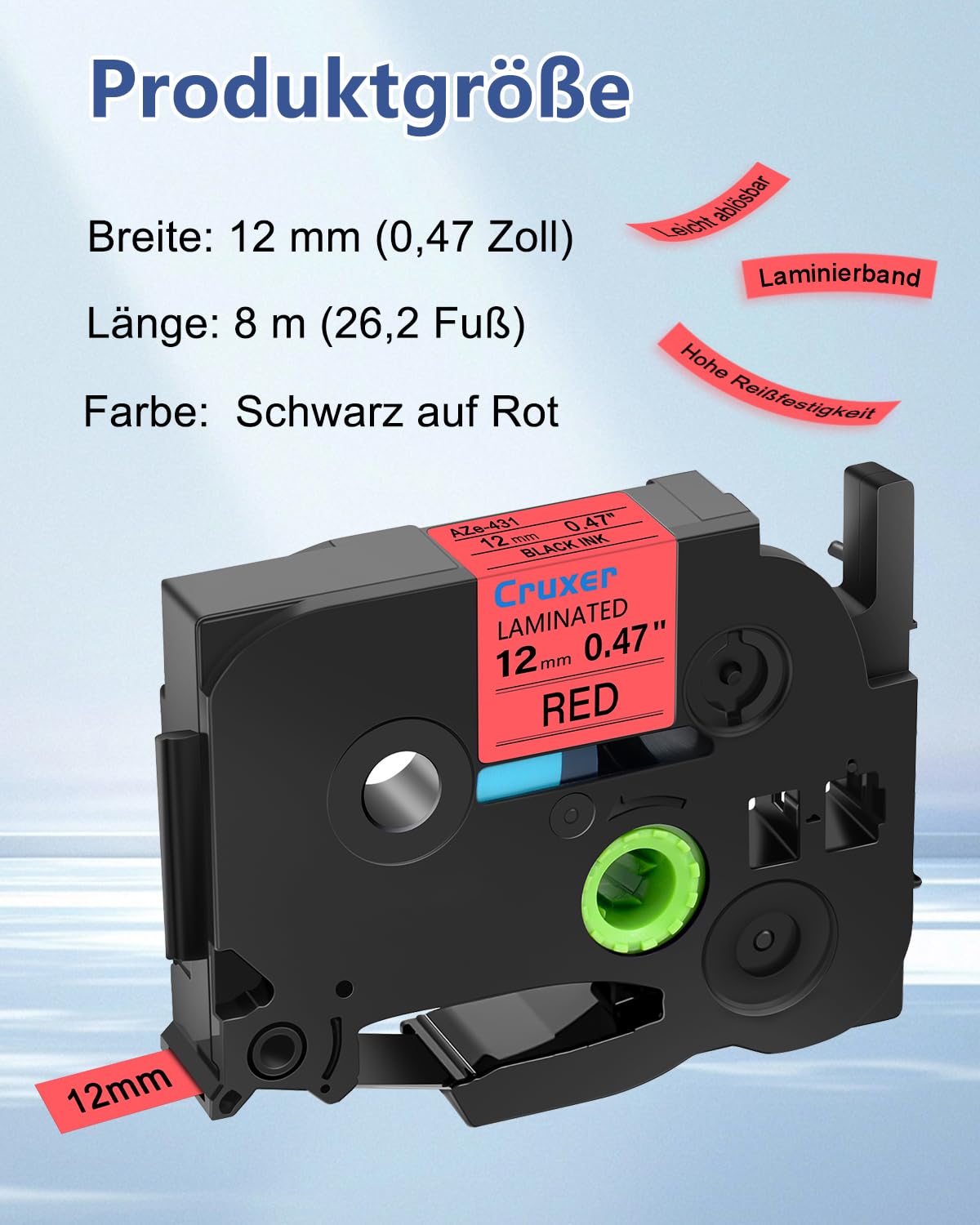 Cruxer 20er-Pack Kompatibel mit P-touch TZe-431 TZe431 12 mm Laminiertes Etikettenband, Schwarz auf Rot, Ersatz für Ptouch PT-H110 H100 H105 P300BT E110 D200 D210 D400 1230PC H200 Etikettendrucker