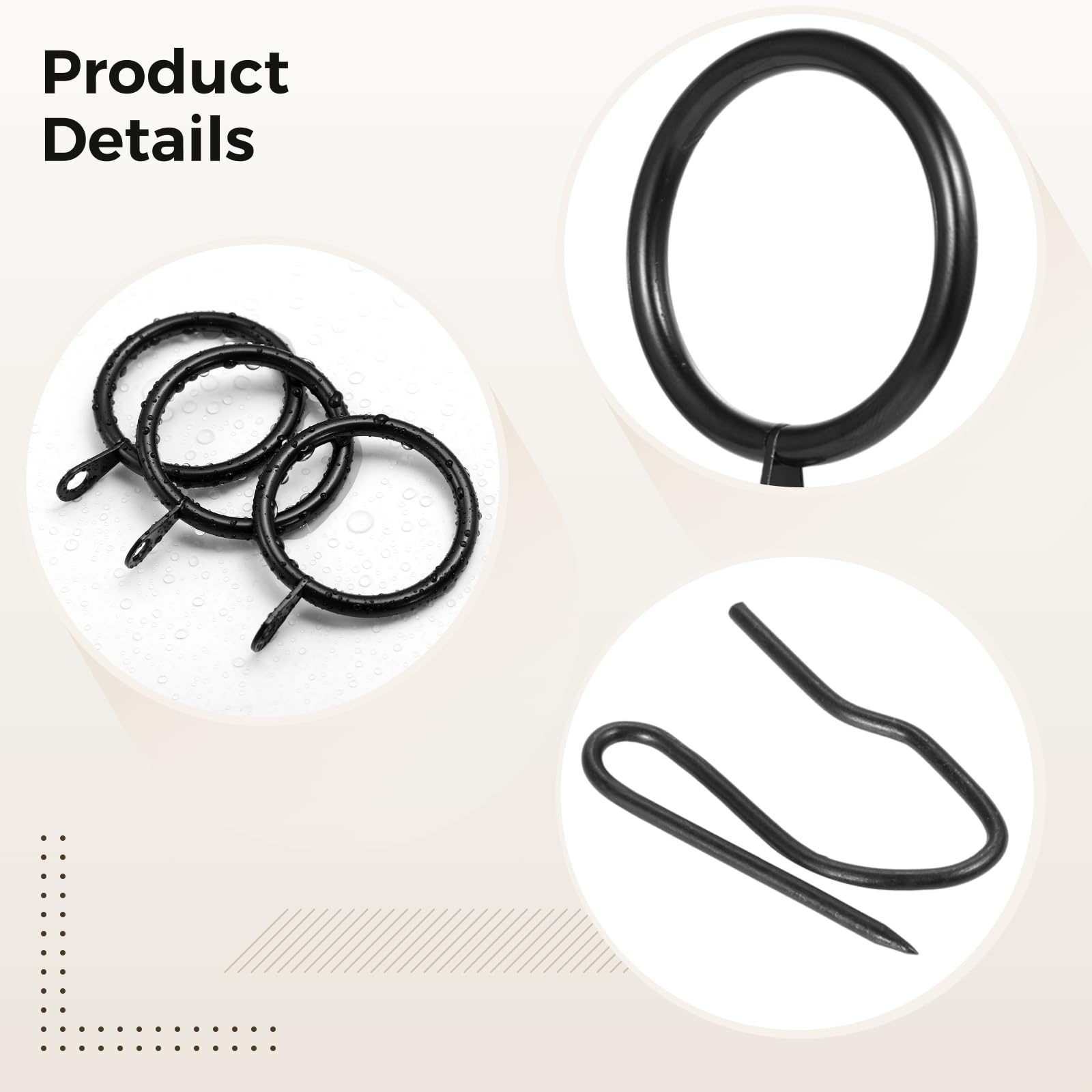 Confezione da 60 anelli per tende resistenti con ganci, clip in metallo nero con ganci affilati, anelli per tende da finestra con occhielli, anelli per tende da doccia