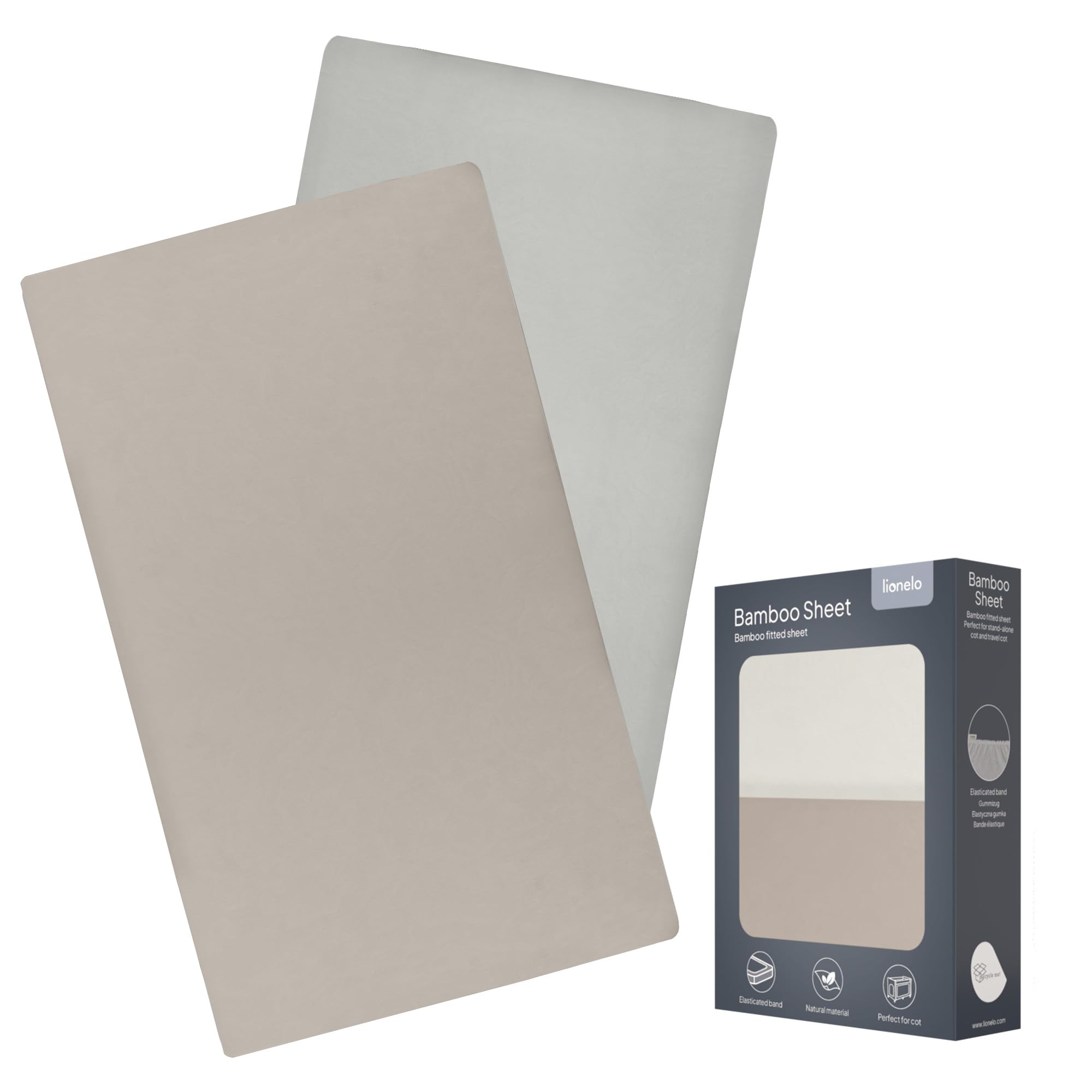 LIONELO Lenzuola con angoli per lettino neonato, Set da 2, 118x60 cm, Cotone di bambù naturale, Traspiranti, Ideali per materasso di lettino, lettino da viaggio/Campeggio o culla