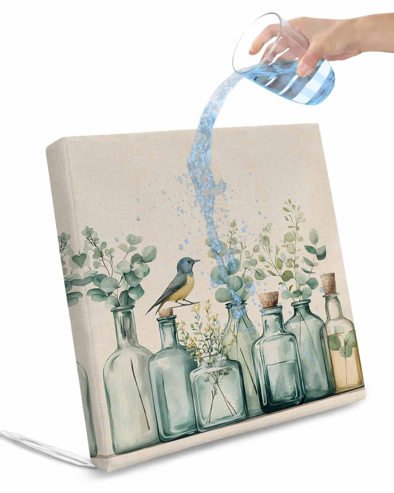 2 Pack Teal Eucalyptus Leaves Waterproof Cushion Covers with Ties, Outdoor Patio Chaise Lounge Chair Seat Cushion Slip Covers Replacement(Only Cover) Rustic Vase Birds 24