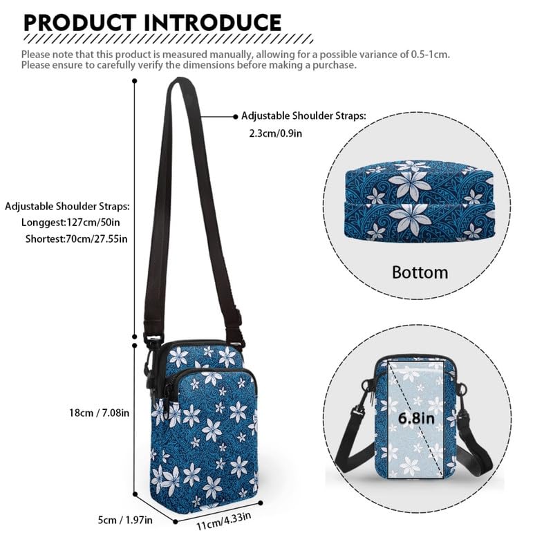 Image of Hawaiian Tribal Small Crossbody Bags for Women Cell Phone Bag Purse, Sea Turtle Zipper Sling Purses Shoulder Bag