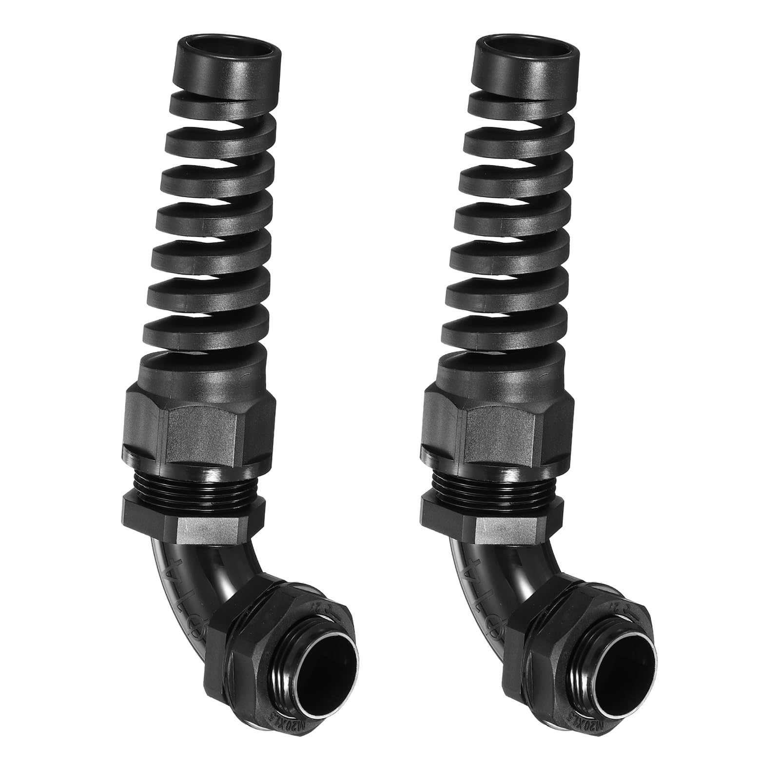 sourcing map 2Pcs M20 Cable Gland with Strain Relief, 90 Degree Elbow Nylon Joint IP68 Waterproof Spiral Adjustable Cord Connector for 8-14mm Wire