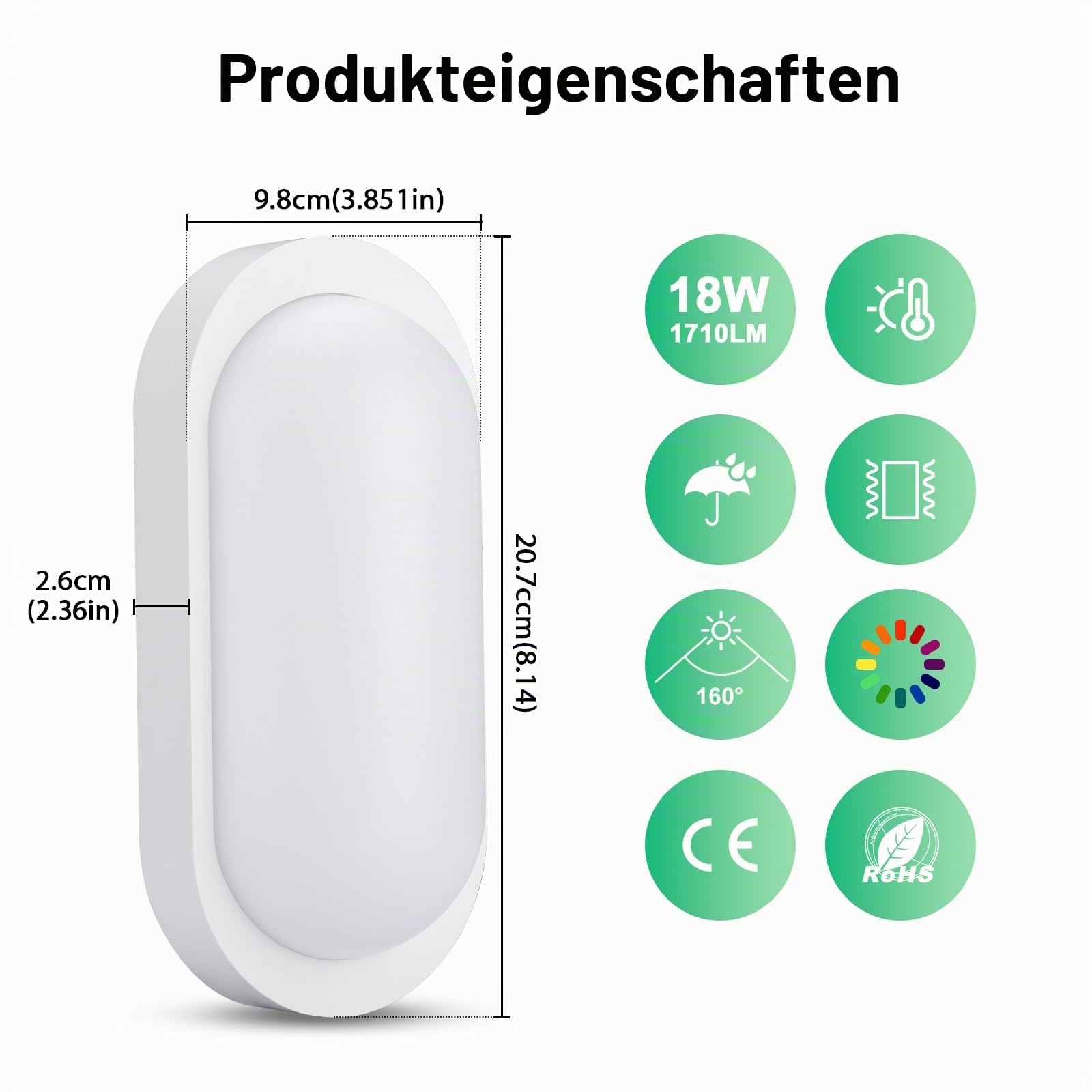 4 Stück Kellerlampe LED Deckenleuchte 18W 1710LM, IP65 Feuchtraumleuchte, Wandleuchte LED Lampe Ovalleuchte Neutralweiß 4000K, Kellerleuchte für Flur Keller Badzimmer Garten Garage Balkon