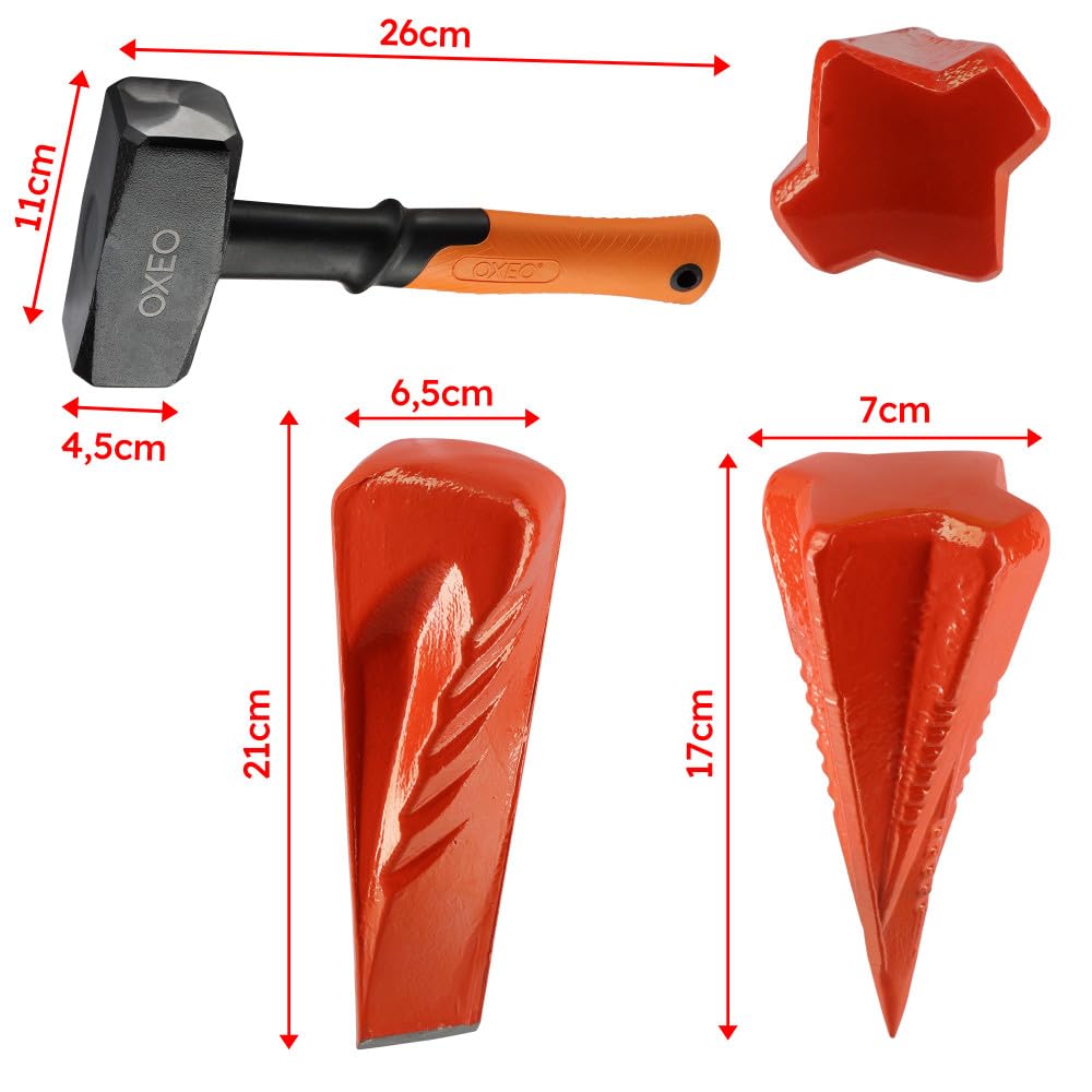 Kit fendeur de bûche Manuel Bois - 4 Outils - 2 Coins à Bois éclateur Acier forgé - 1 fendeur Grand Manche 4.6 Kg - 1 massette