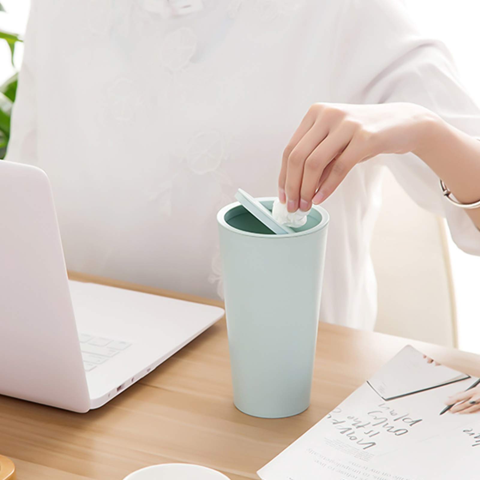 Cestino Spazzatura A Forma Di Tazza - Coperchio A Pressione Per Auto O Scrivania, Nero - Foto 12