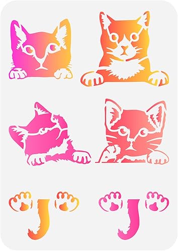 FINGERINSPIRE Plantilla de gato de 8.3 x 11.7 pulgadas, plantillas de dibujo reutilizables, plantilla de cola de gato, plantilla de patrón de pata