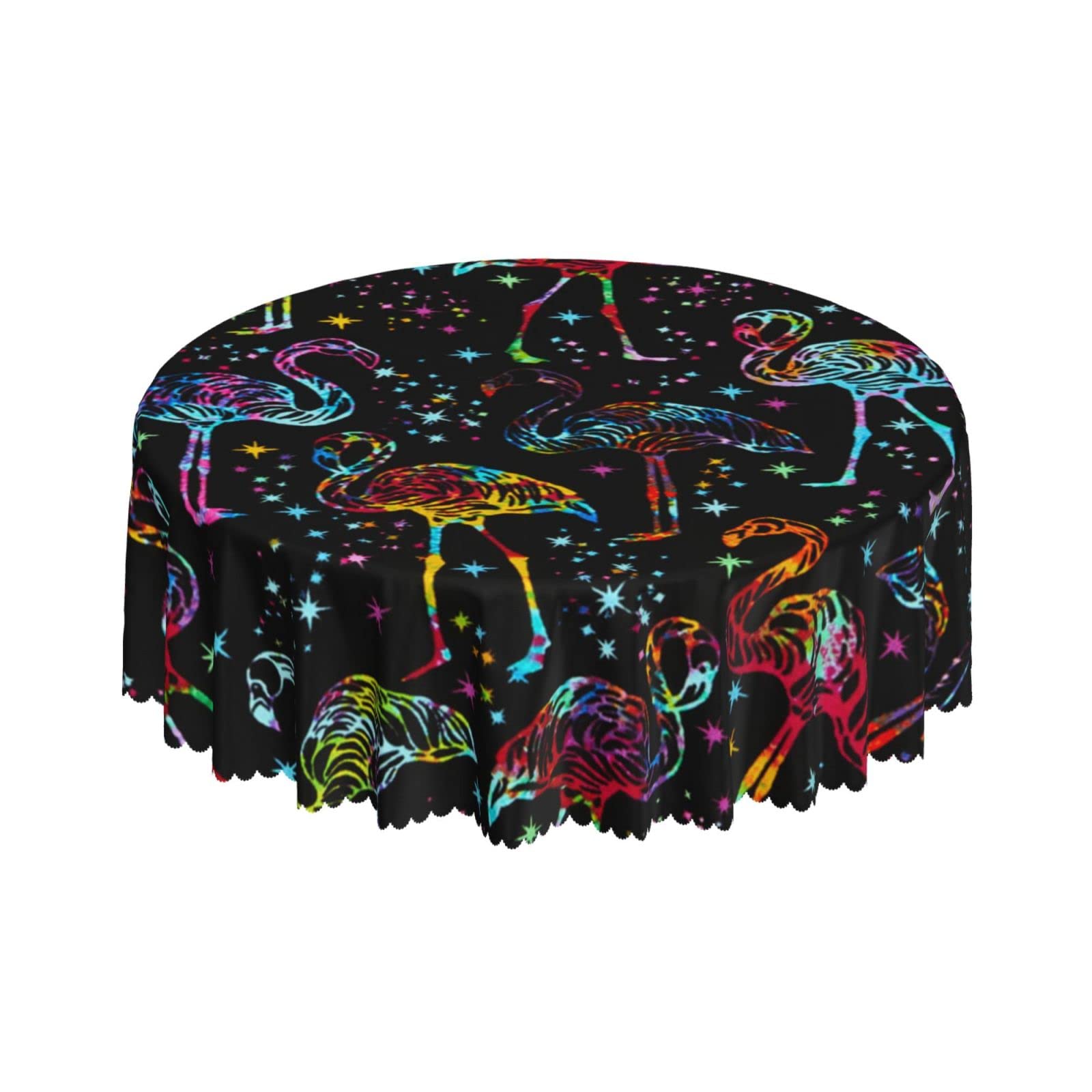 Lsjuee Galaxy Flamingos Rainbow Round Tablecloth 60 Inch Printed Washable Tablecloth for Dining Party Holiday Fall Home Decorative