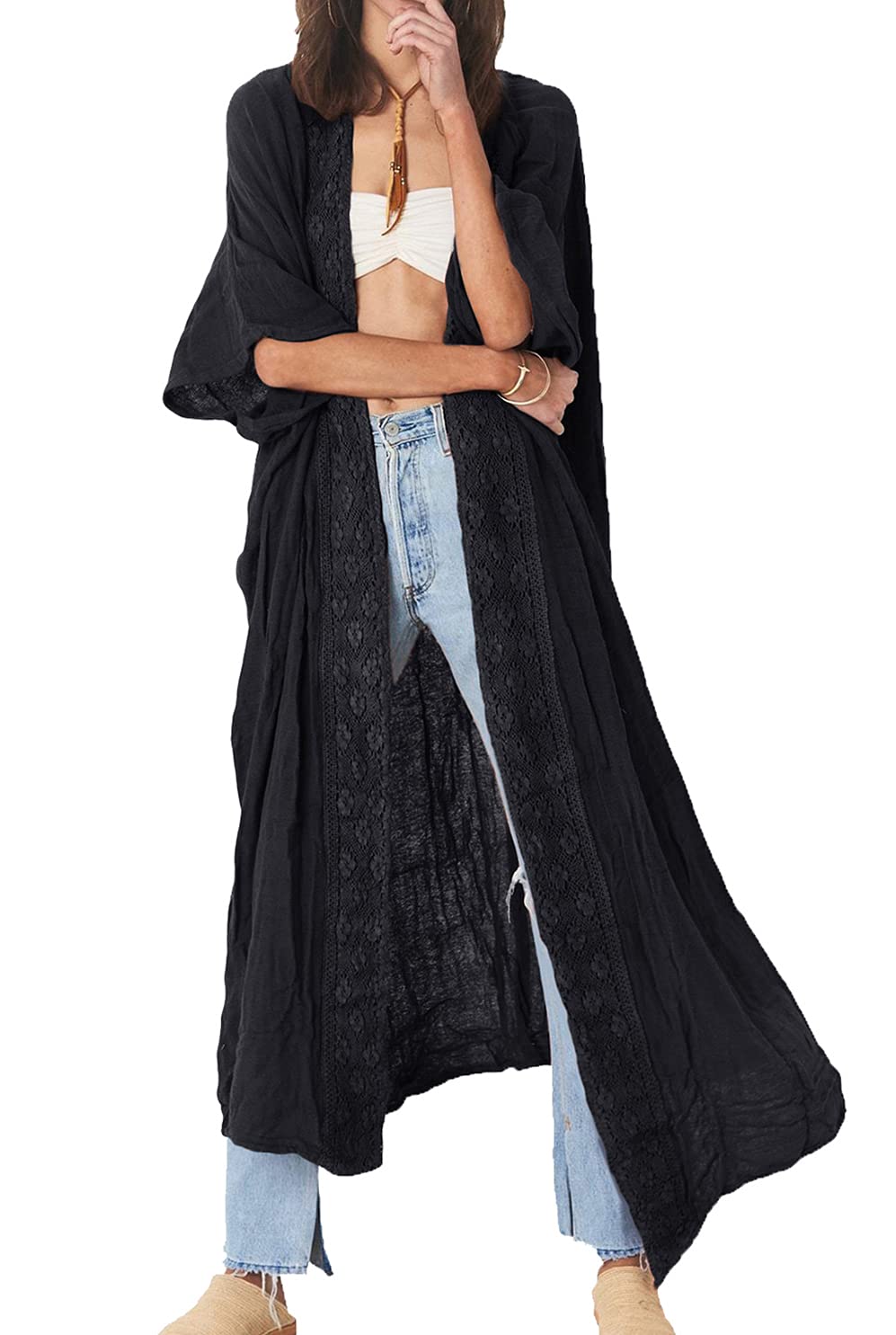 YouKD Wemen's - Vestido largo estilo kimono estilo bohemio, estilo caftán, talla grande, para descansar, bikini, batas de playa